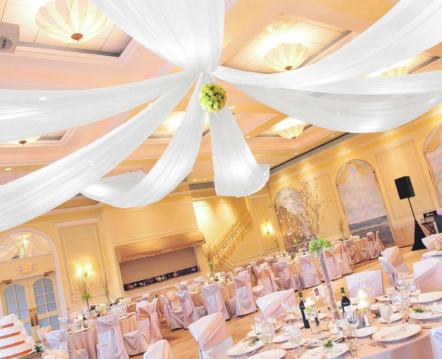 6 Panels White Ceiling Drapes for Wedding 5ftx30ft Ceiling Drapes Wedding Arch Draping Fabric Cheesecloth Sheer Curtain Romantic Ceiling Decorations for Wedding Party Banquet Ceremony Stage