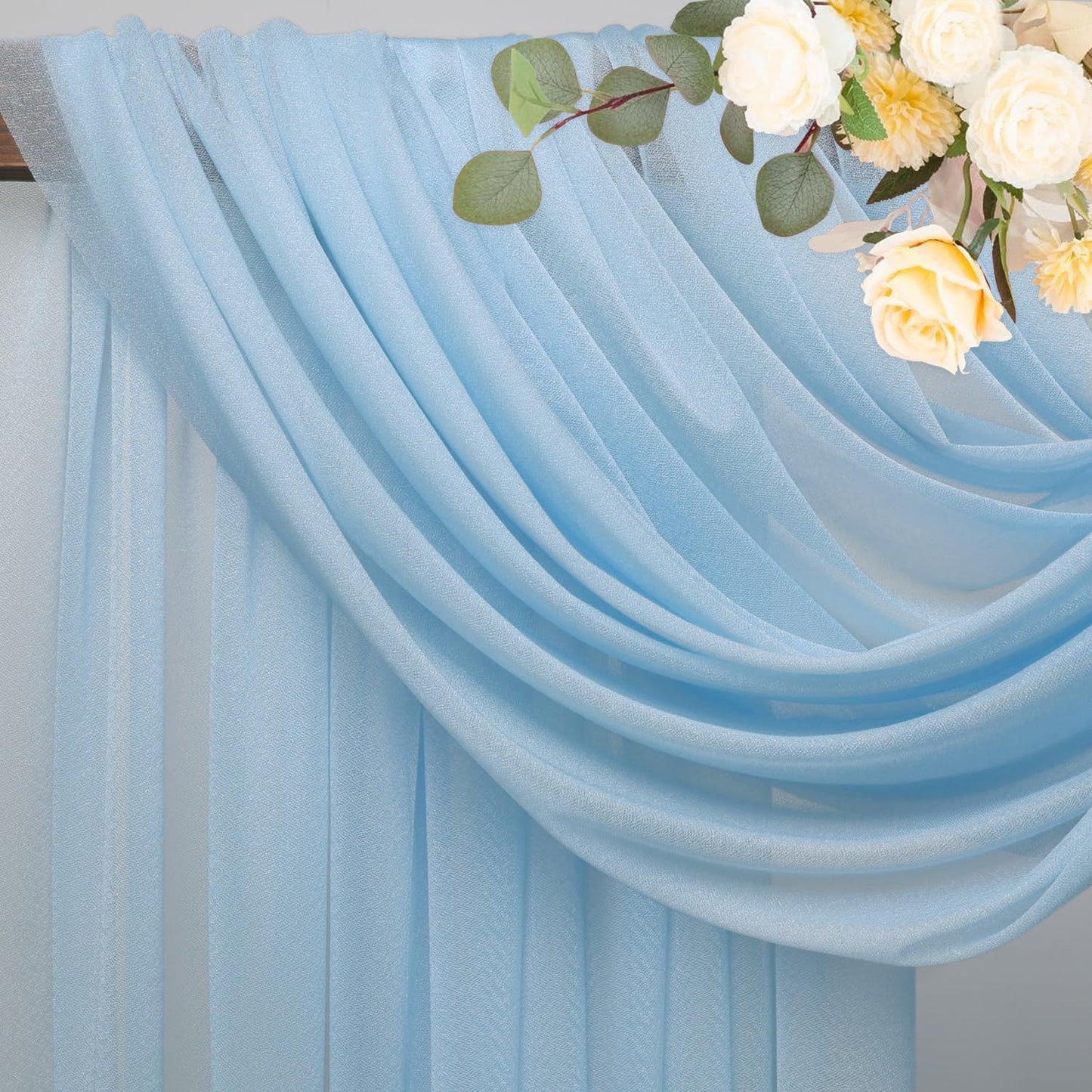 Wokceer Wedding Arch Draping 2 Panels 28.7" x 20FT Baby Blue Sheer Fabric Backdrop for Ceremony, Birthday Party, Bridal Shower Decoration