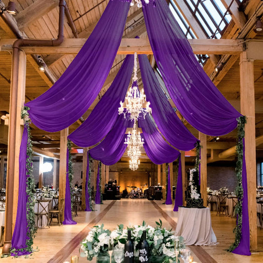 MODFUNS Ceiling Drapes for Parties Purple Ceiling Curtains 2 Panels 5FTx20FT Wedding Arch Draping Fabric Chiffon Curtains for Arbor Stage Sheer Backdrop Drapes for Ceiling Decorations Drapery Sheers