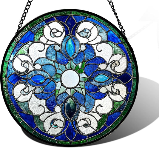 Stained Glass Window Hanging, Boho Style Sun Catchers Diamond Glass Panel Hangings Tiffany Suncatcher Decor for Birthday for Women, Men, Wife, Aunt, and Mom 6.3 in