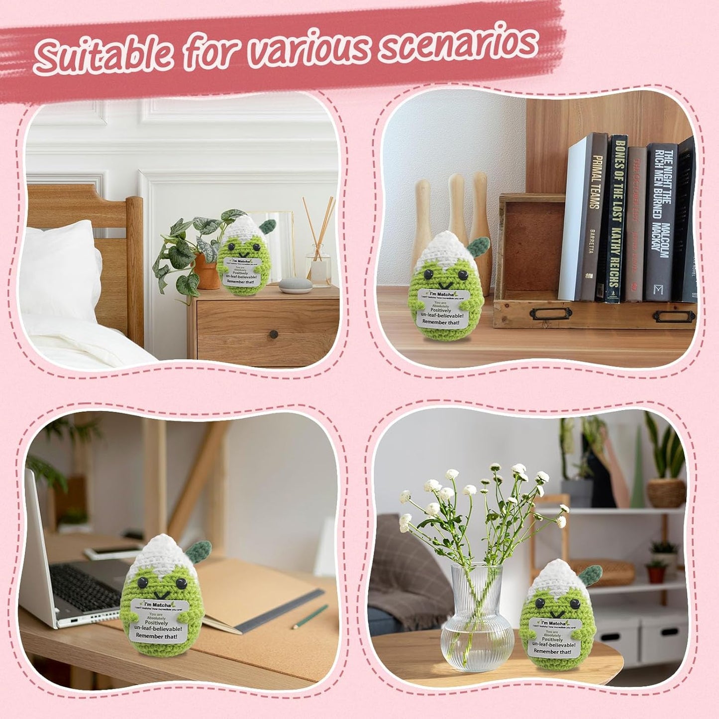 Mini Matcha Crochet Gift,Cute Handmade Positive Crochet,Birthday Gifts for Women Men Presents,Handmade Emotional Positive Crochets Matcha Decor,Office & Home Decor