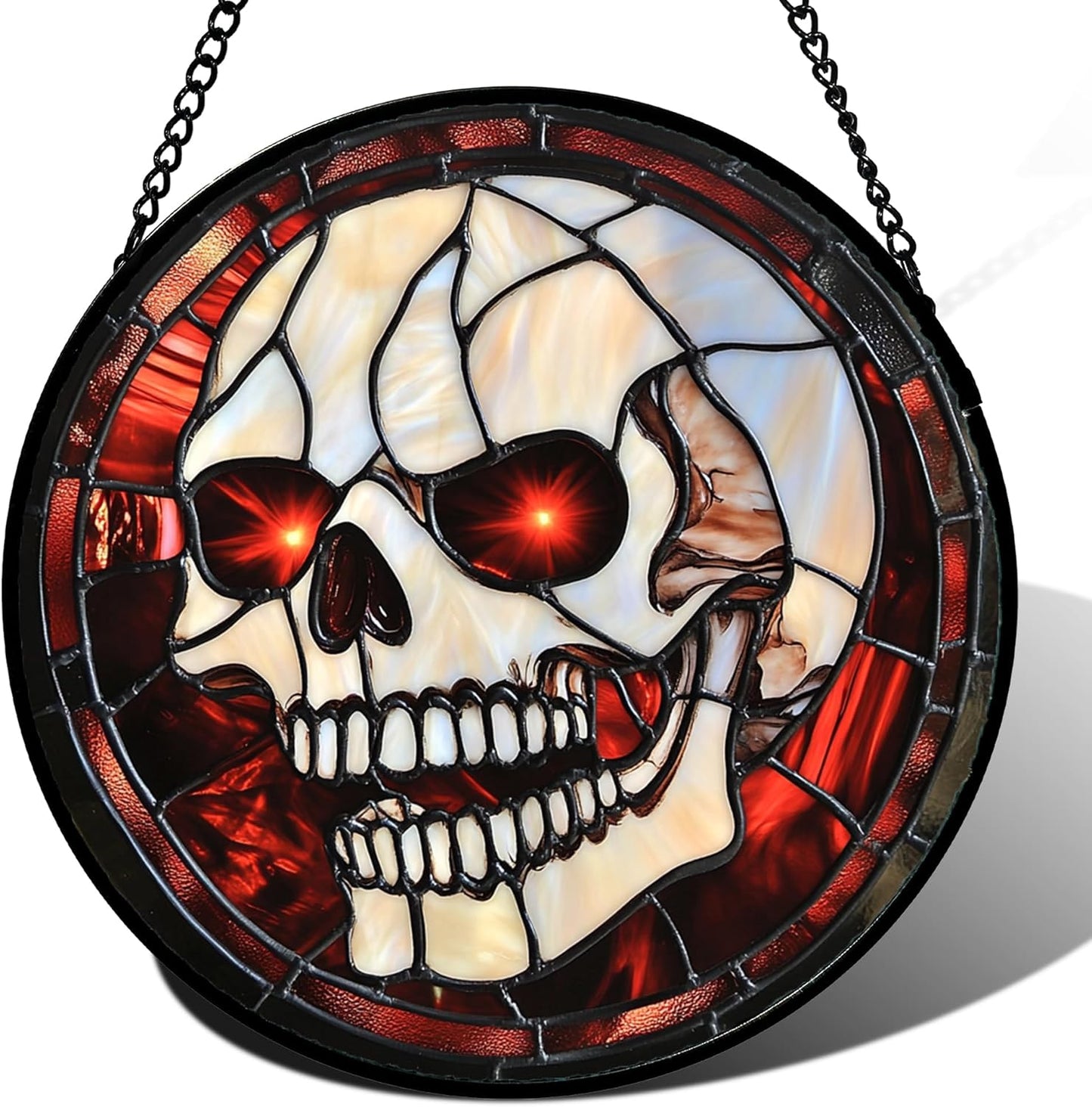 Stained Glass Window Hanging - Halloween Decorations White Skeleton Suncatcher for Doors Garden Indoor Spooky Funny Red Sun Catchers Gothic Decor Horror Gifts for Women Men Friend 7.8 in