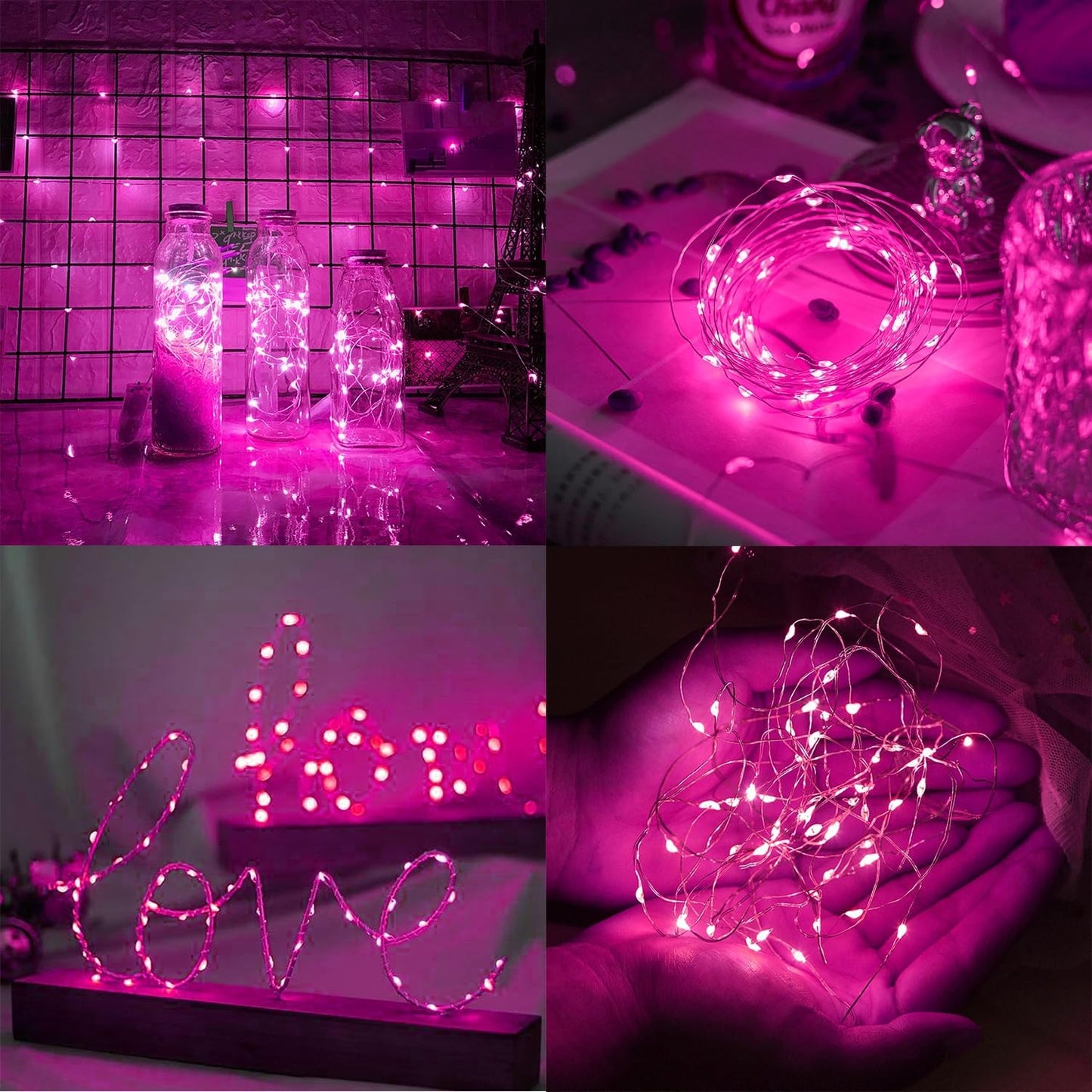 WATERGLIDE 12 Pack Fairy Lights Battery Operated (Included), 7 ft 20 LED Mini String Lights, Waterproof Silver Wire Firefly Starry Light for DIY Wedding Christmas Party Mason Jars Decor, Pink