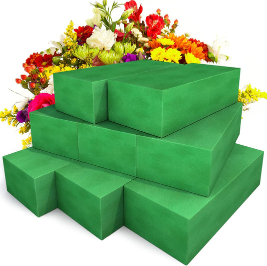 Max Shape Pack of 8 Large Size Floral Foam Blocks for Fresh and Artificial Flowers (9” L x 4” W), Wet Florist Foam Blocks for Wedding Holiday Decorations (8 Pack)