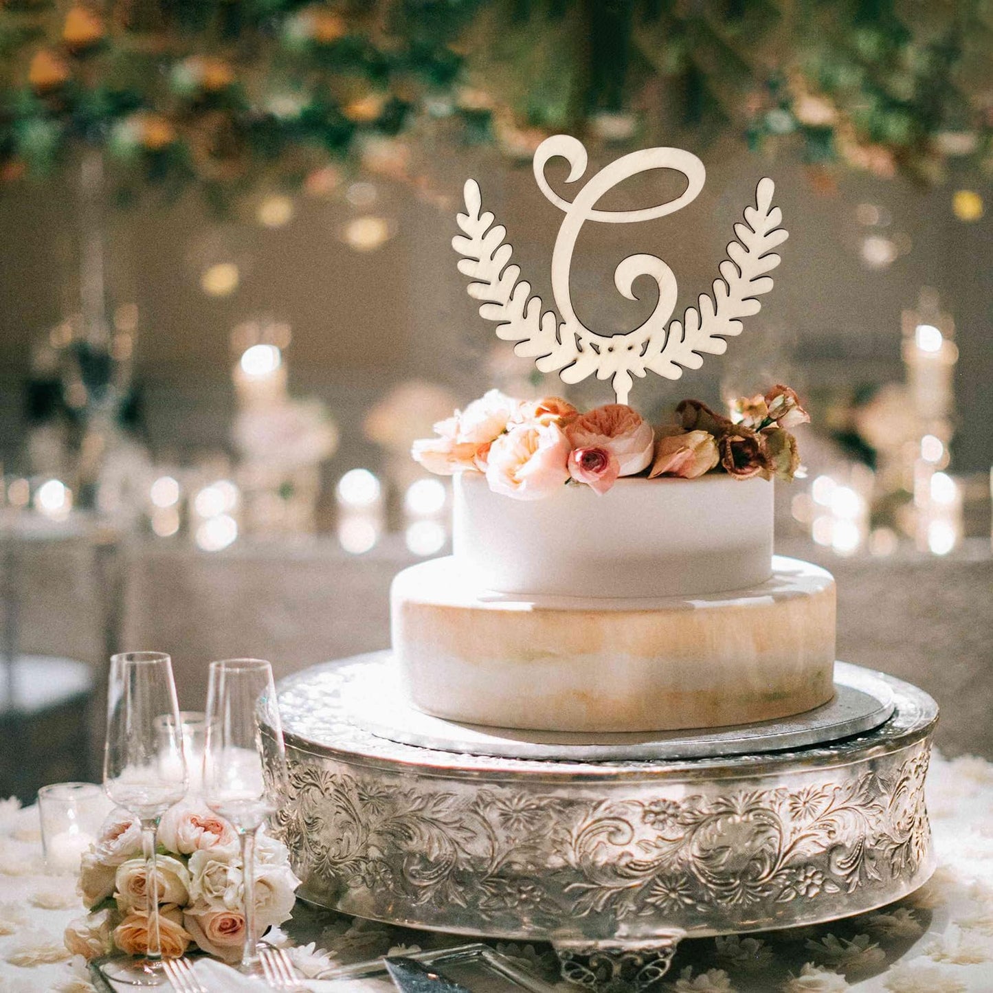 LINGTEER Personalized Inital Letter C Wooden Cake Topper Perfect for Birthday Rustic Wedding Anniversary Party Keepsake Decoration