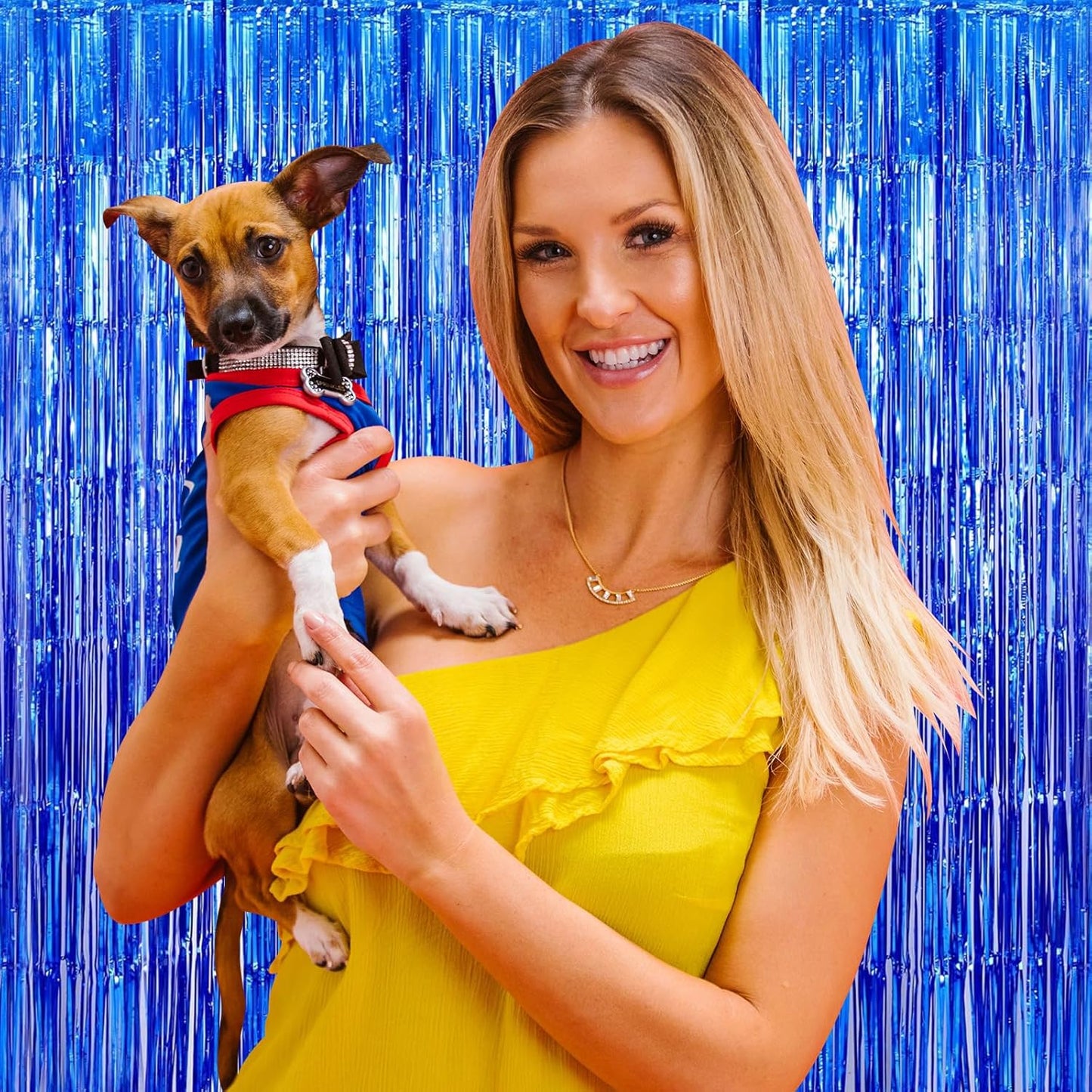 10 Pack Blue Backdrop Curtain 3.2ft x 8.2ft Metallic Tinsel Foil Fringe Curtains Photo Booth Background for Birthday Party Decoration Baby Shower Engagement Wedding Christmas Decoration (Blue)