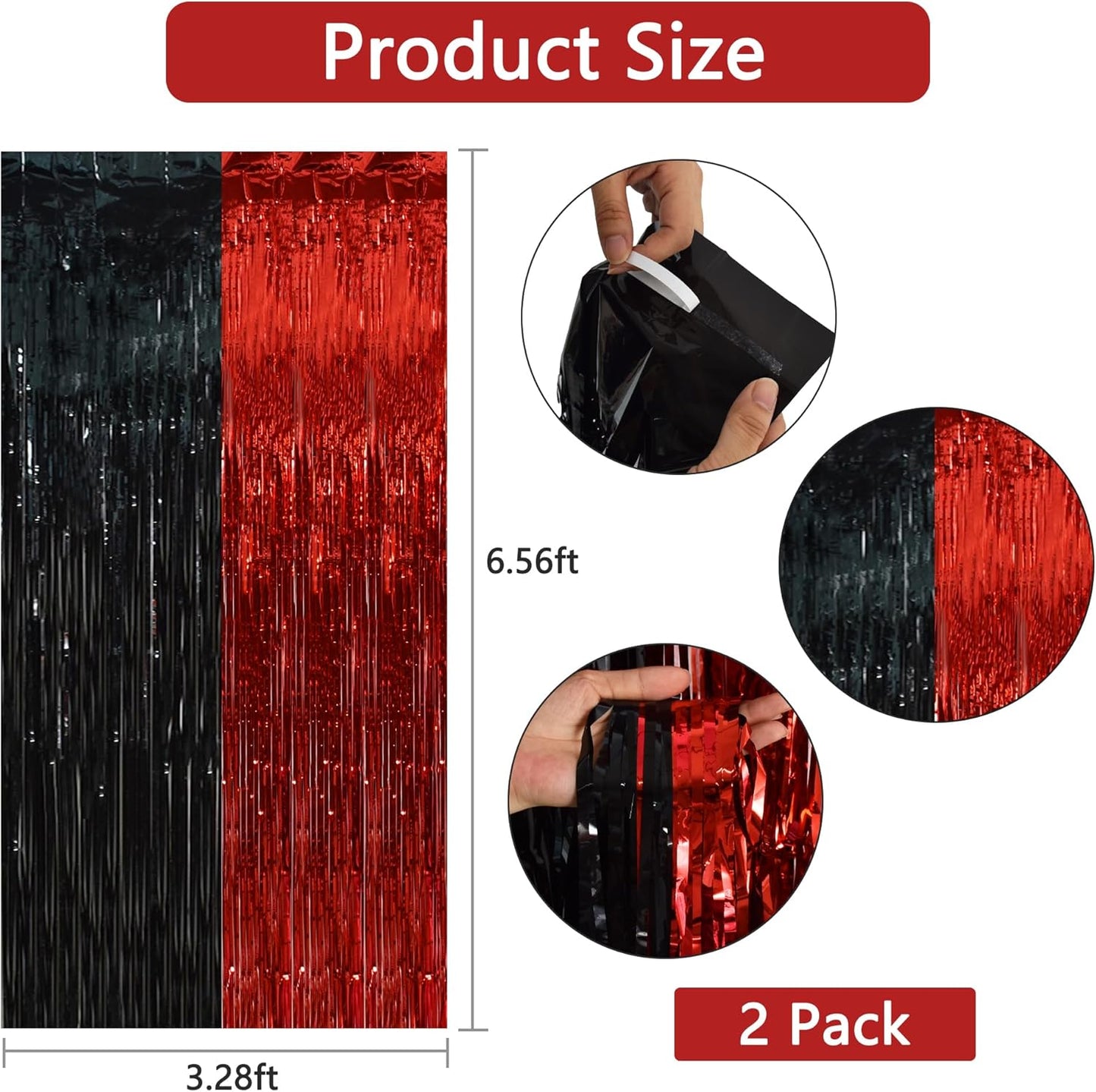 BEISHIDA 2Pcs Red Black Door Streamer Casino Backdrop Foil Fringe Tinsel Casino Horry Party Curtains Backdrops for Casino Party Horry Party Hallowen Decoration (3.28 ft x 6.56 ft)