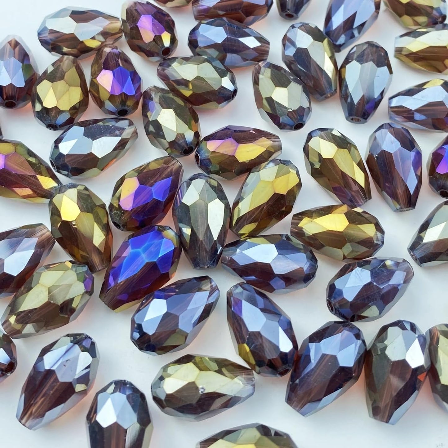 130pcs 6x8mm Teardrop Crystal Glass Beads Vertical Hole Faceted Glass Teardrop Spacer Beads for Bracelets Necklace Earring DIY Jewelry Making Craft(Purple AB)