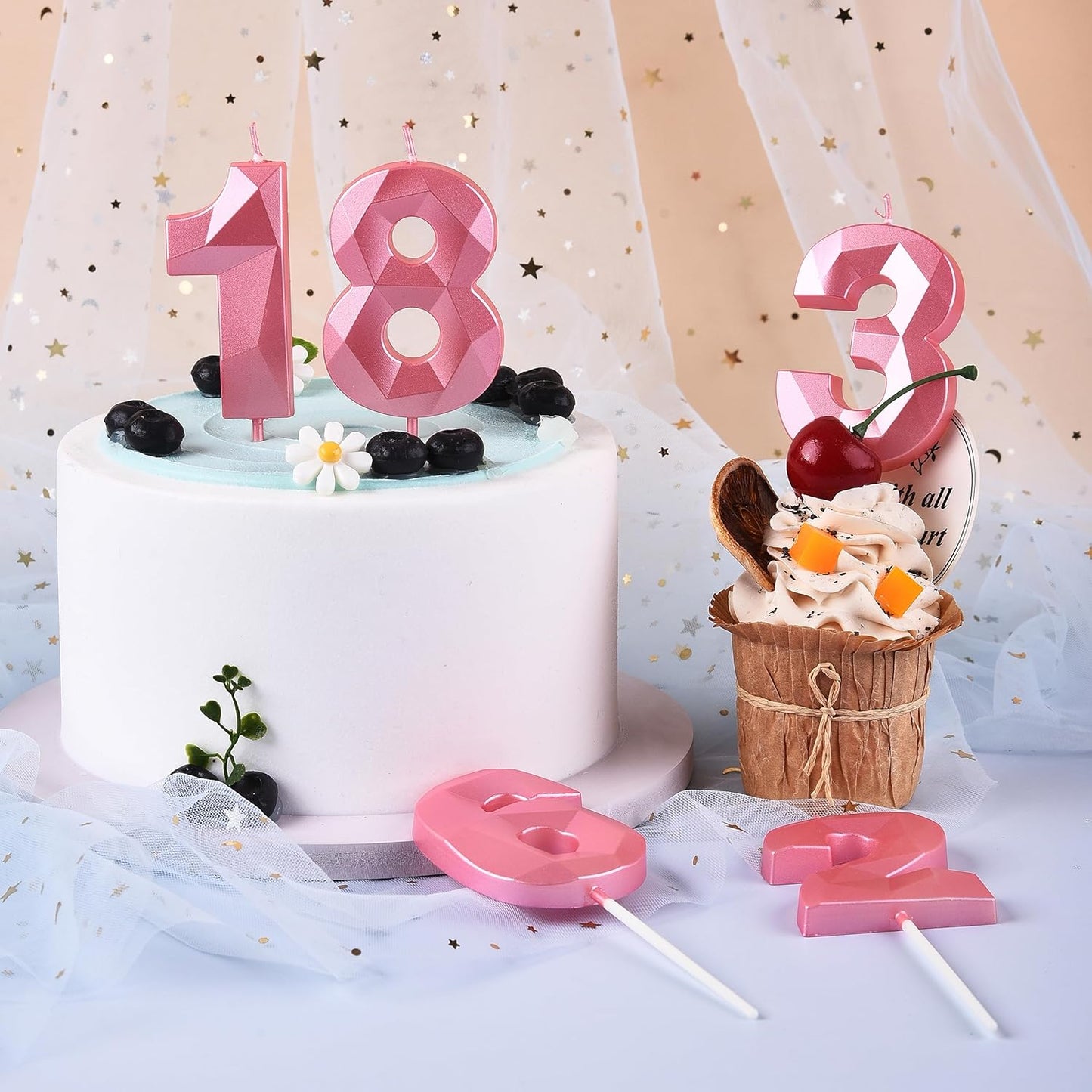 PHD CAKE 2.76 Inch Crystal Pink 6 Number Birthday Candles, Pink Number Candles, Cake Number Candles, Party Celebration
