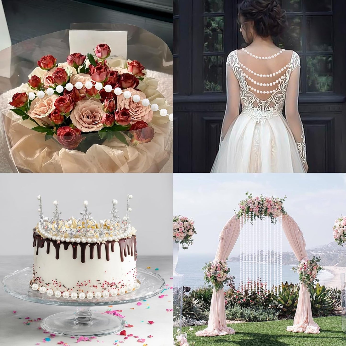 Pearls String Beads 33 Feet Crafts Faux Pearl Roll for Christmas Garland Flowers Wedding Party Jewelry Decoration(3mm Ivory)