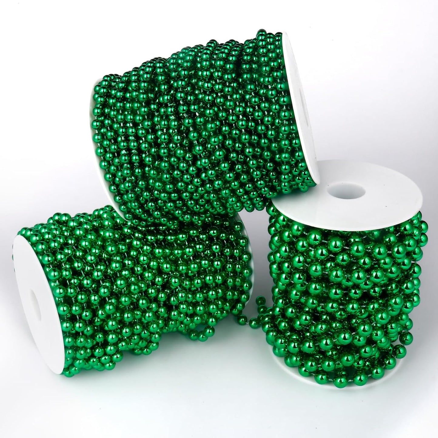 [66 Feet] Green Pearl Beads Garland, 8MM 22 Yards Green Faux Pearl Beads String Roll Bulk for DIY Craft Christmas Tree Wedding Party Decoration