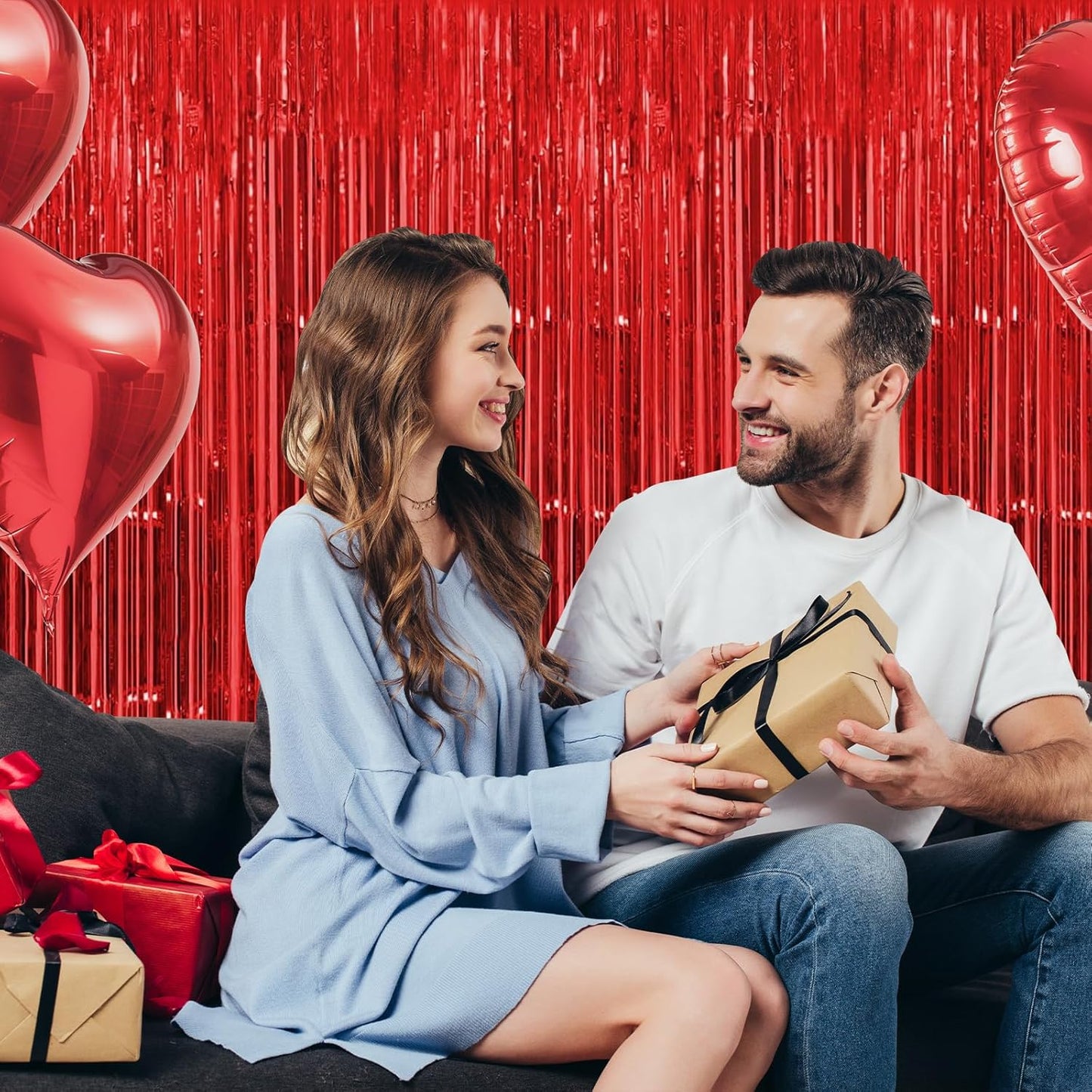 30 Pack Red Foil Fringe Curtain Backdrop, 3.3x8.2 Feet Metallic Tinsel Streamer Curtains Photo Booth Props for Wedding/Anniversary/Bridal Shower/Christmas/New Year/Valentine's Day Party Decorations