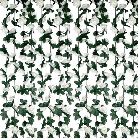 8Pcs 63Ft White Rose Garland, Fake Rose Hanging Flowers, Artificial Flower Vine, Hanging Floral Vine Garland for Wedding, Birthday Party, Wall Arch, Halloween, Christmas Garden Backdrop Decor