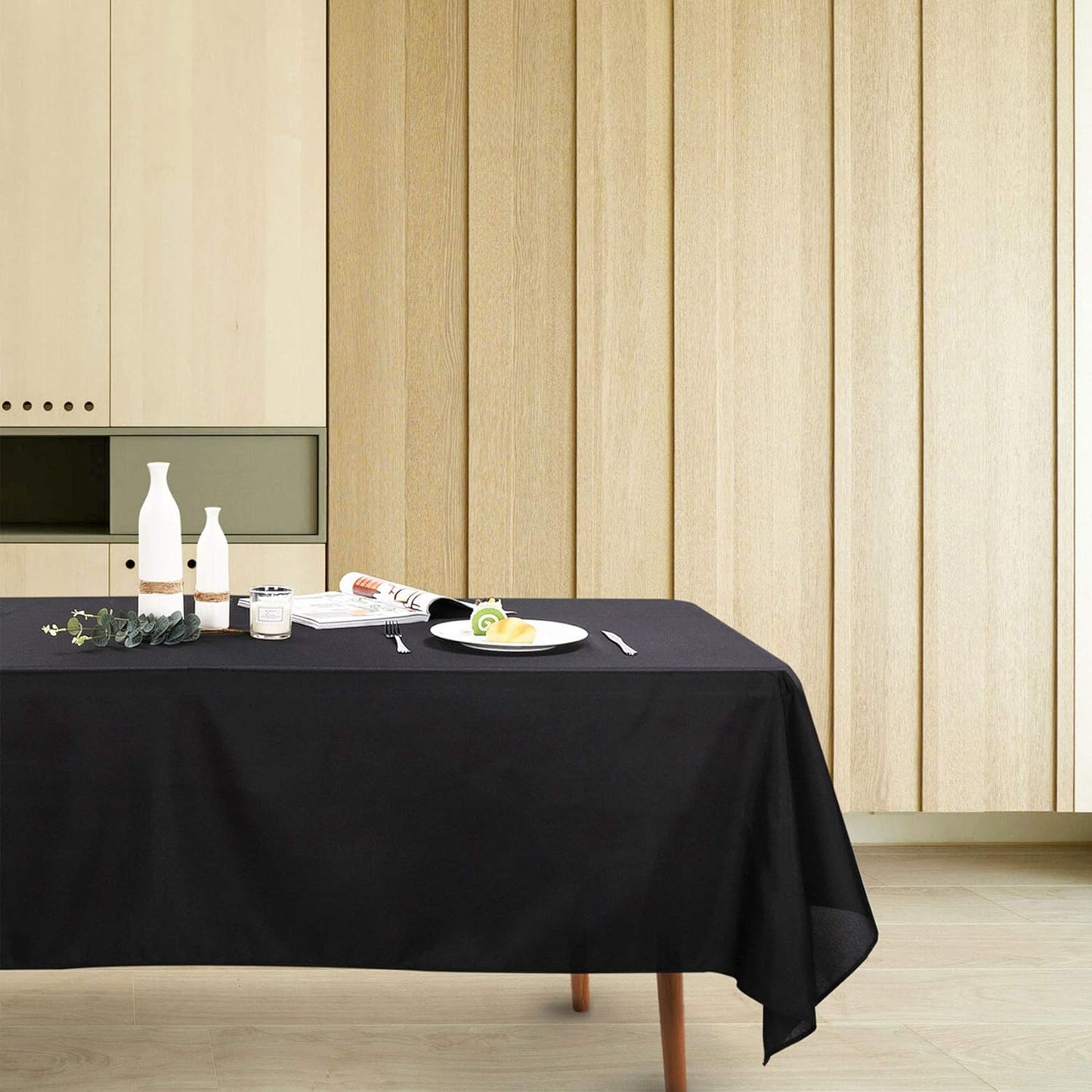 Ascoza 12pack 90x132 Inch Black Rectangular Tablecloth 8 Feet Table Cloth in Polyester Fabric for Wedding/Banquet/Restaurant/Parties