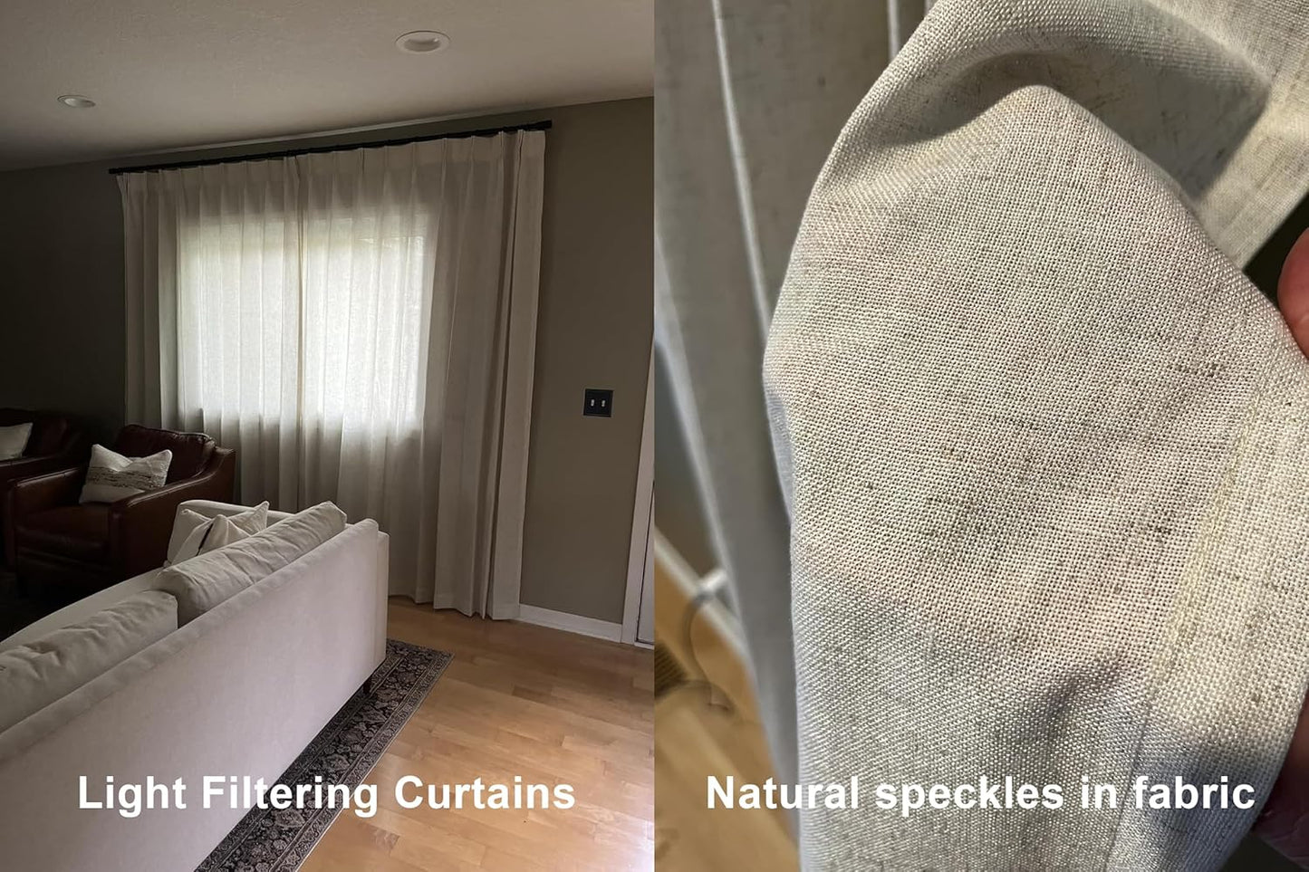 Vision Home Natural Pinch Pleated Semi Sheer Curtains Textured Linen Blended Light Filtering Window Curtains 108 inch for Living Room Bedroom Patio Pinch Pleat Drapes with Hooks 1 Panel 60" Wx108 L