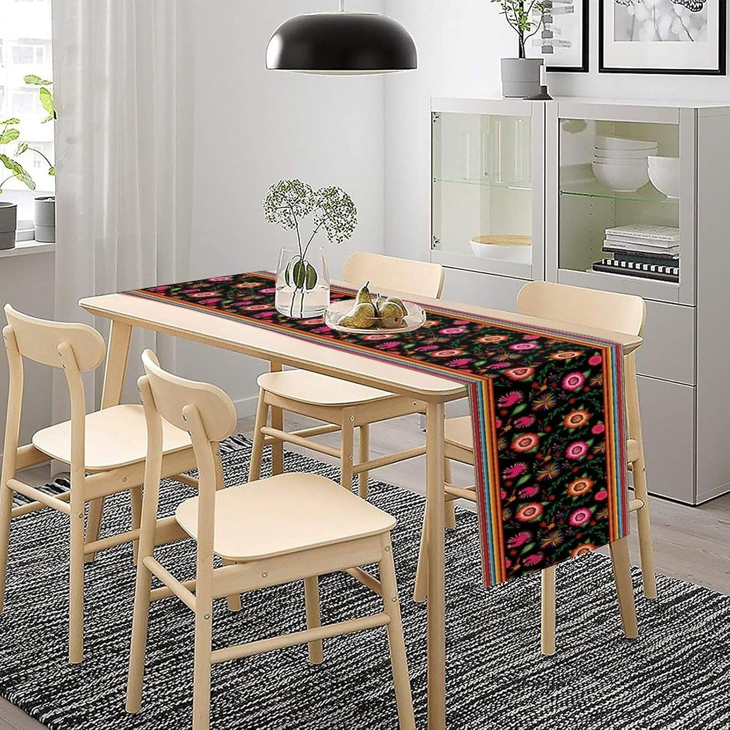 Mexican Table Runner,Colorful Flowers Cinco De Mayo Decor Table Runner for Kitchen Dining Table Home Party Decoration 13x36 Inch