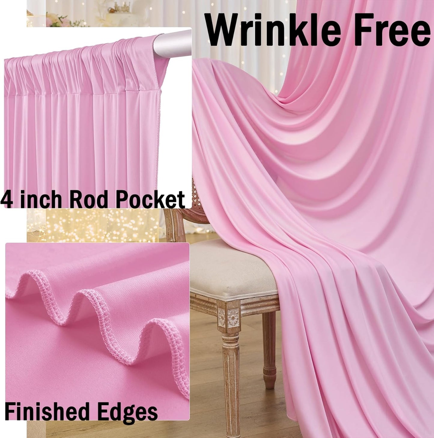40ftx10ft Pink Backdrop Curtains for Parties, Wrinkle Free 8 Panels Silky Polyester Photo Backdrop Drapes Back Drop Cloth for Wedding Birthday Photography Baby Shower Decor