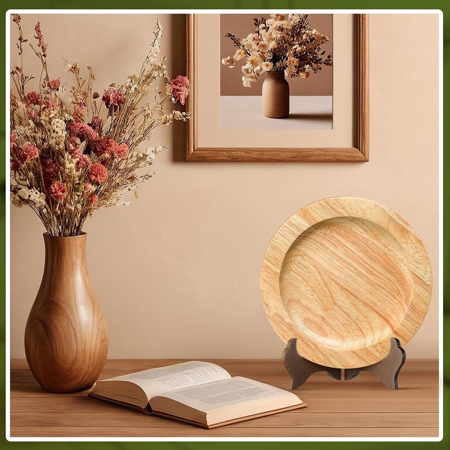 Tatuo 4 Packs Wooden Display Stand Decorative Plate Stands for Display Picture Frame Holder Easels (Brown,5 Inch)