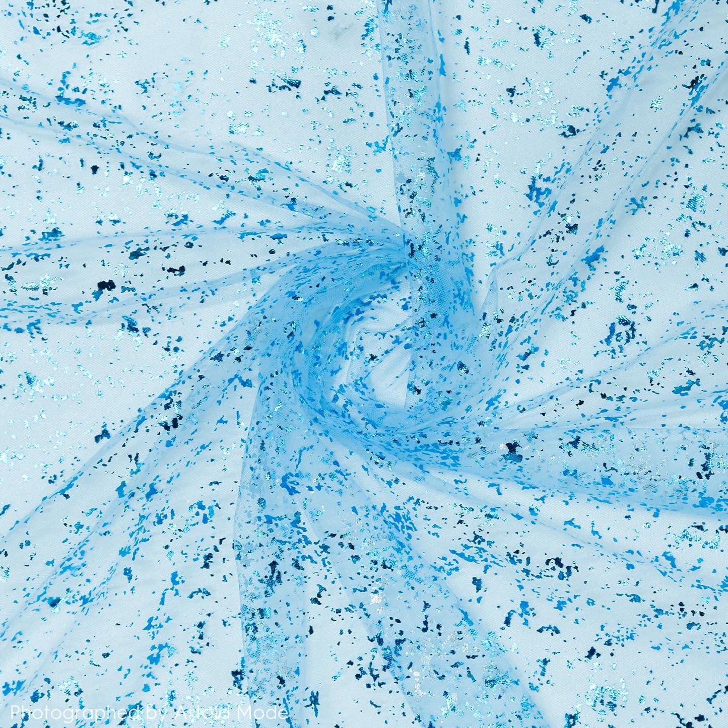 Artoid Mode Light Blue Gold Gauze Table Runner 120 Inch 10FT, Glitter Metallic Foil Sheer Dining Wedding Anniversary Holiday Table Decor for Home Party