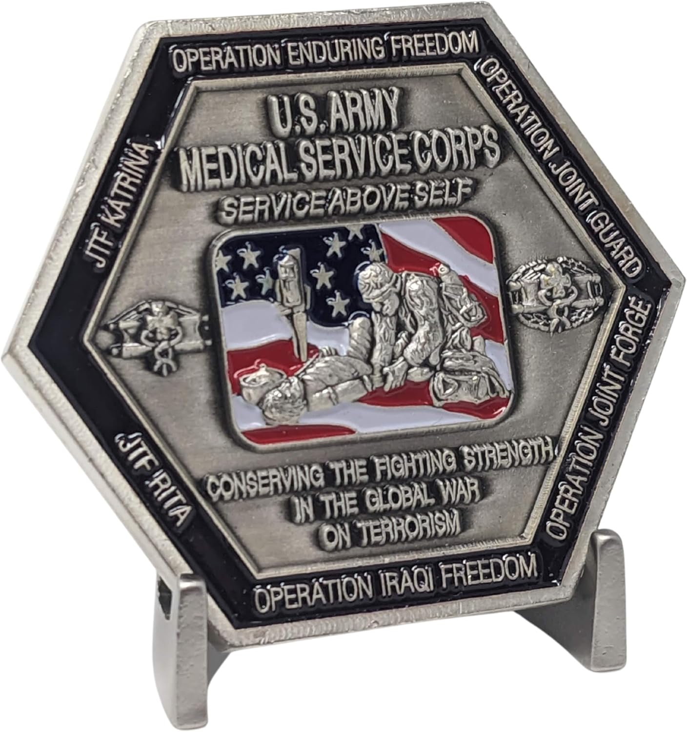 Military Challenge Coin Display Stand - Solid Metal with Anodized Finish - US Vet. Business (Satin Nickel Two-Pack)