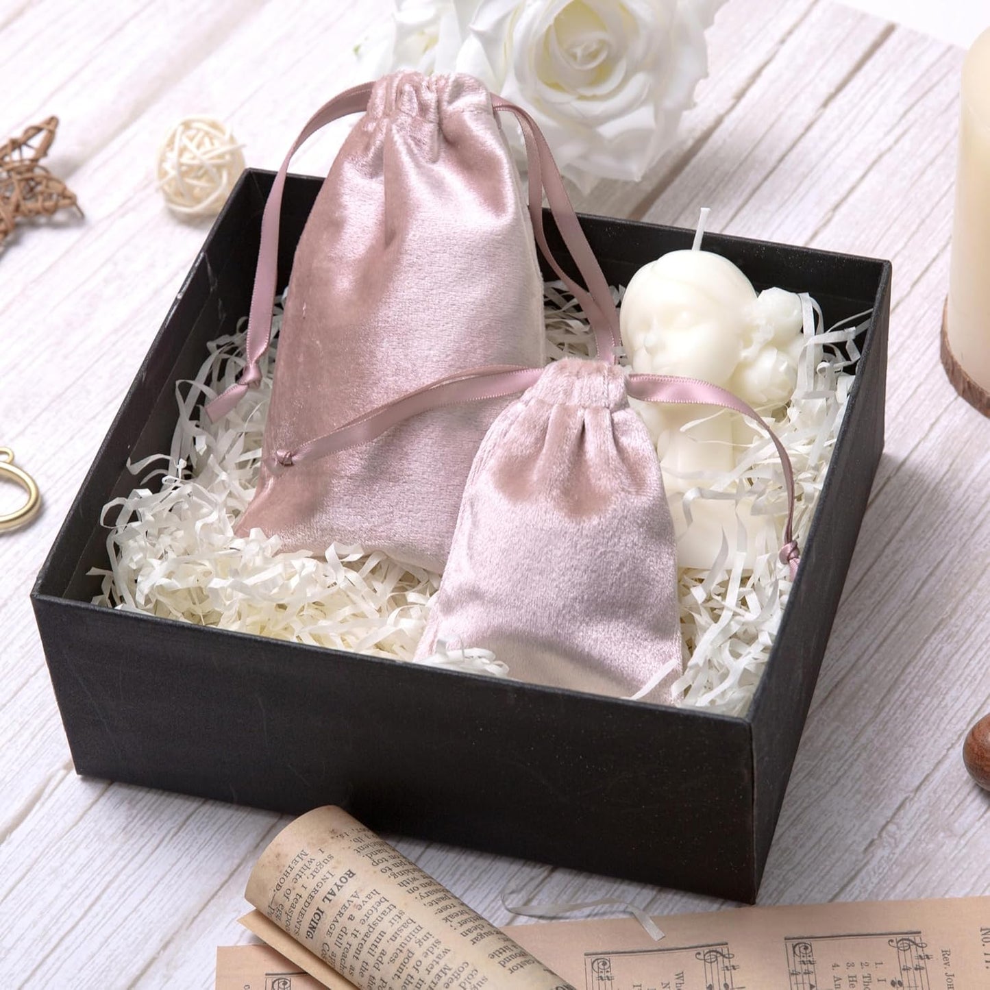 12pcs Rose Pink Velvet Drawstring Bags 3x4 inches Small Velvet Cloth Gift Bags Jewelry Pouches for Storage Wedding Party Favor Christmas