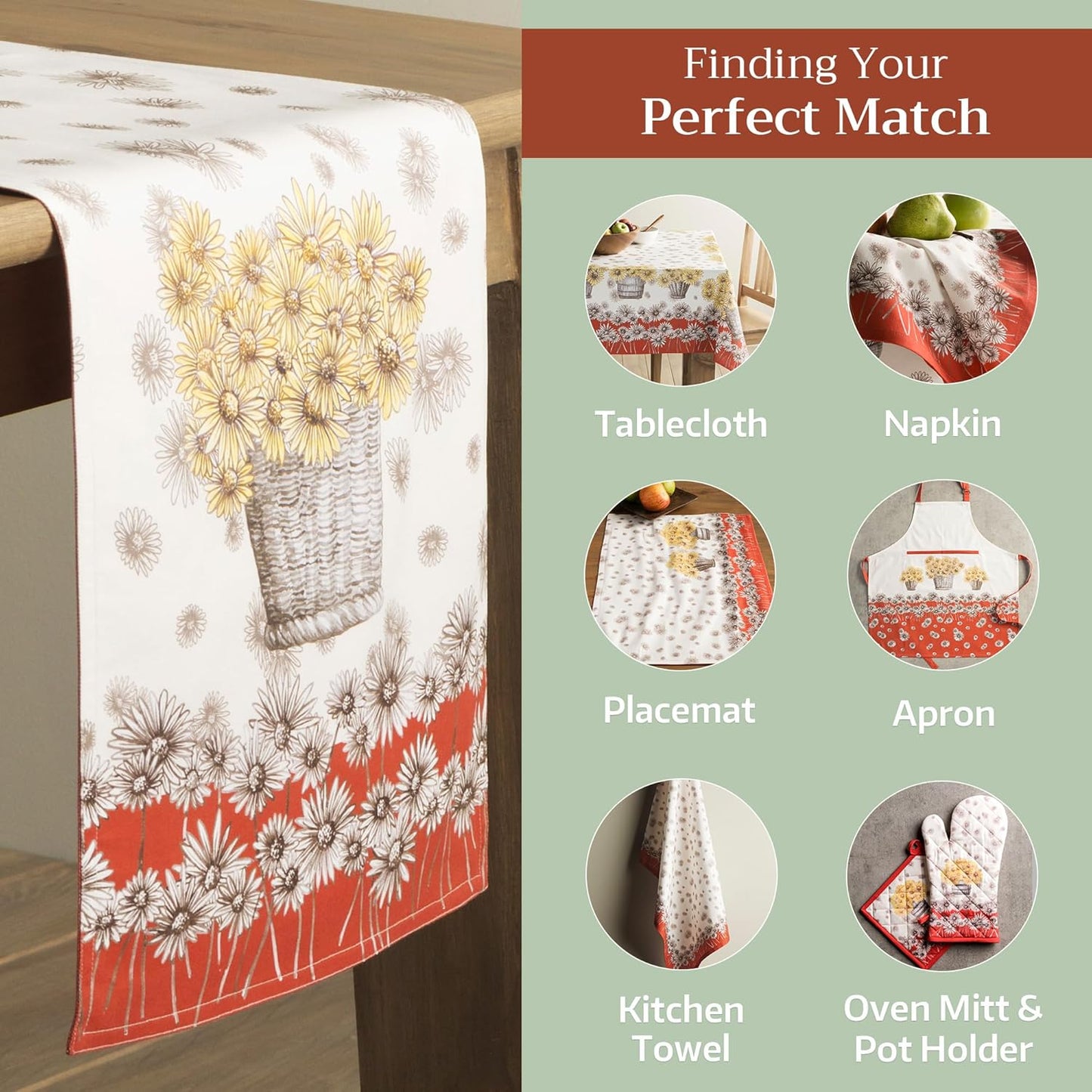 Maison d' Hermine Table Runner 100% Cotton Double Layer Table Runners 108 inches Long for Thanksgiving Christmas Decorations Home Kitchen Dining Party Wedding (Bagatelle, 14.5" x 108")