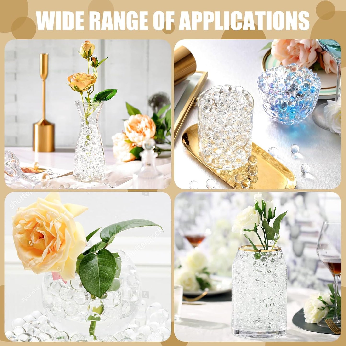 ZTML MS 15,000 Pieces Clear Water Gel Jelly Beads, Water Beads, Vase Filler for centerpieces, Non Toxic Water Beads for Soilless Planting, Floral Arrangement, Vase Filler (Clear)