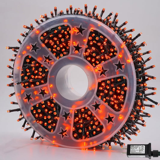 YEGUO 165ft 500 LED Halloween Lights Outdoor Waterproof, 8 Modes Orange String Lights Plug in, Green Wire Christmas Lights Indoor with Timer Memory