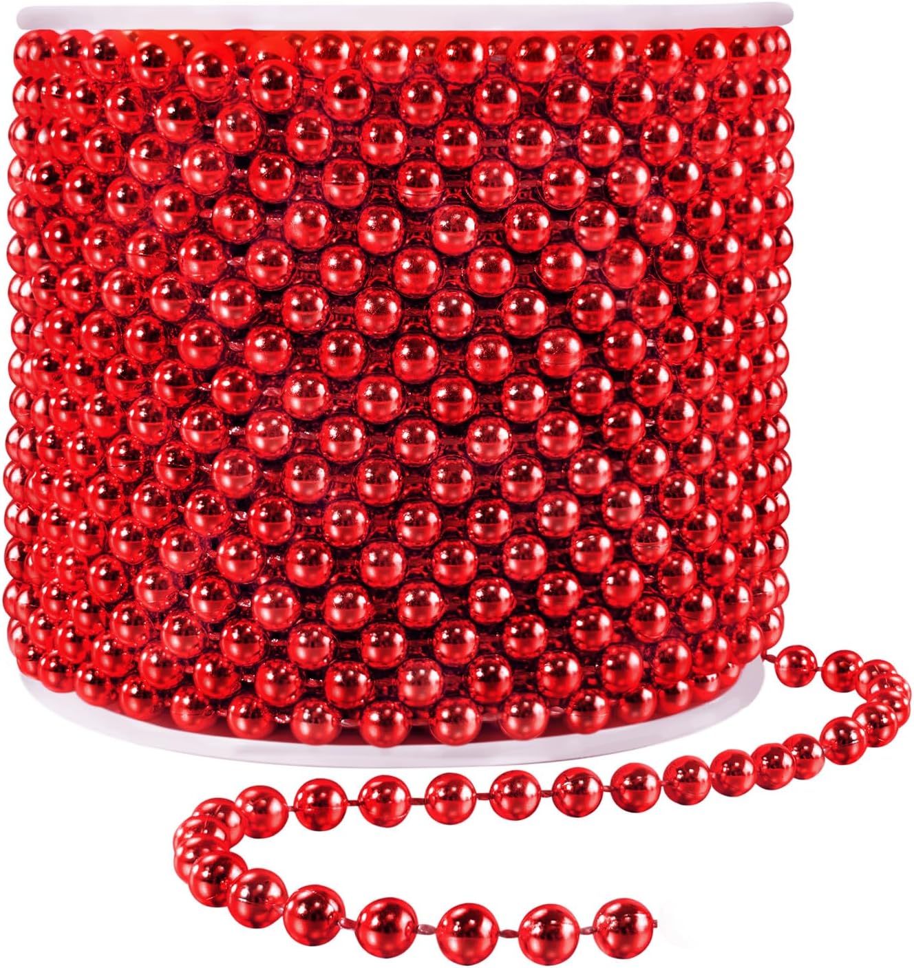 Faux Red Pearl Beads Garland - 6mm Christmas Tree Beads 22 Yards Red Pearl Strands Spool Pearl String Bead Roll for Wedding Party Christmas Tree Decoration