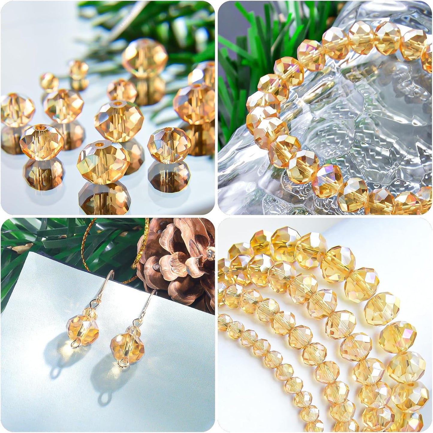 1200 Pcs 4mm Round Crystal Glass Beads for DIY Jewelry, Ideal for Bracelets, Necklaces, Pendants, and Handmade Craft Projects(Gold Champagne)