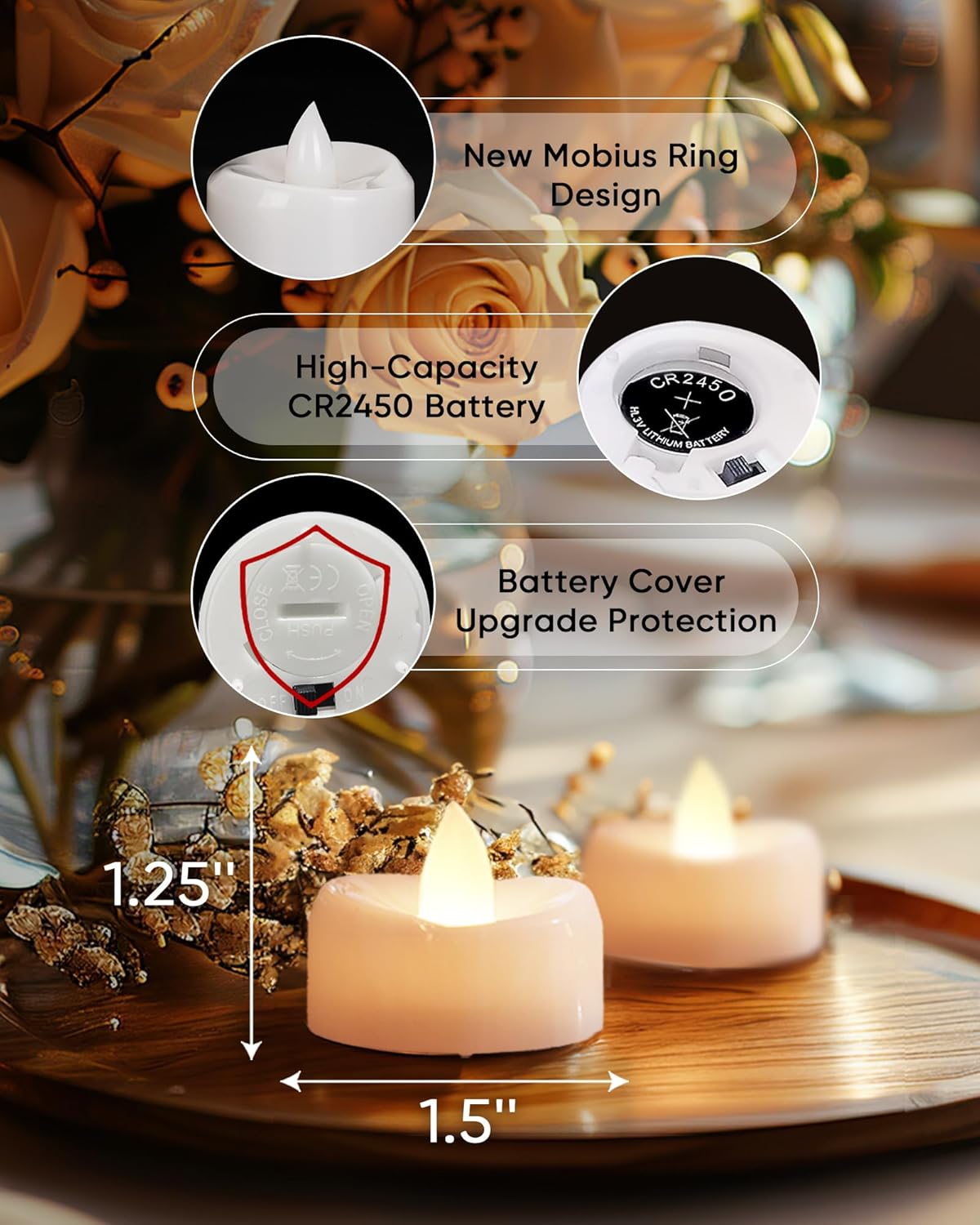 Remote Candles, 12PCS Flameless Tea Lights Candle Battery Operated with Timer, 400+Hours Remote Control LED Tea Lights Votive Candle for Holiday Table Centerpieces Decor