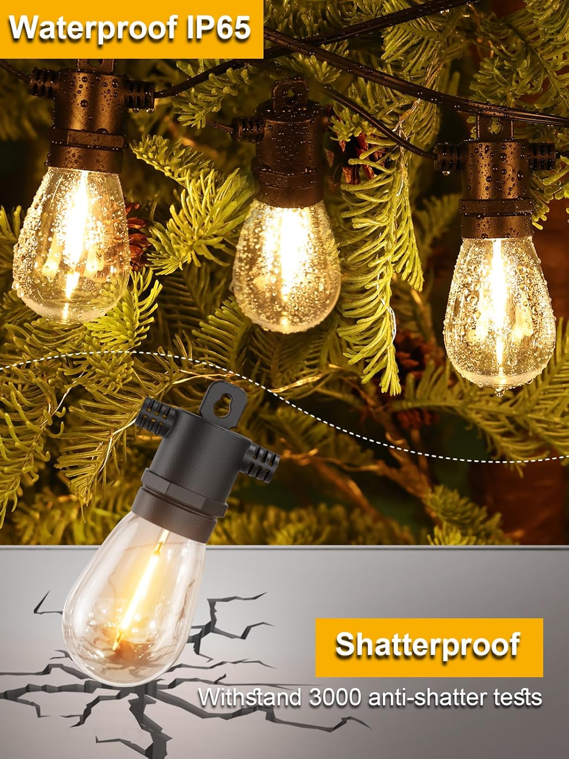 Svater LED Outdoor String Lights 100 FT, Patio Lights with Shatterproof Bulbs, Outside Hanging Light Waterproof for Porch, Deck, Garden, Backyard, Balcony, Dimmable 2700K