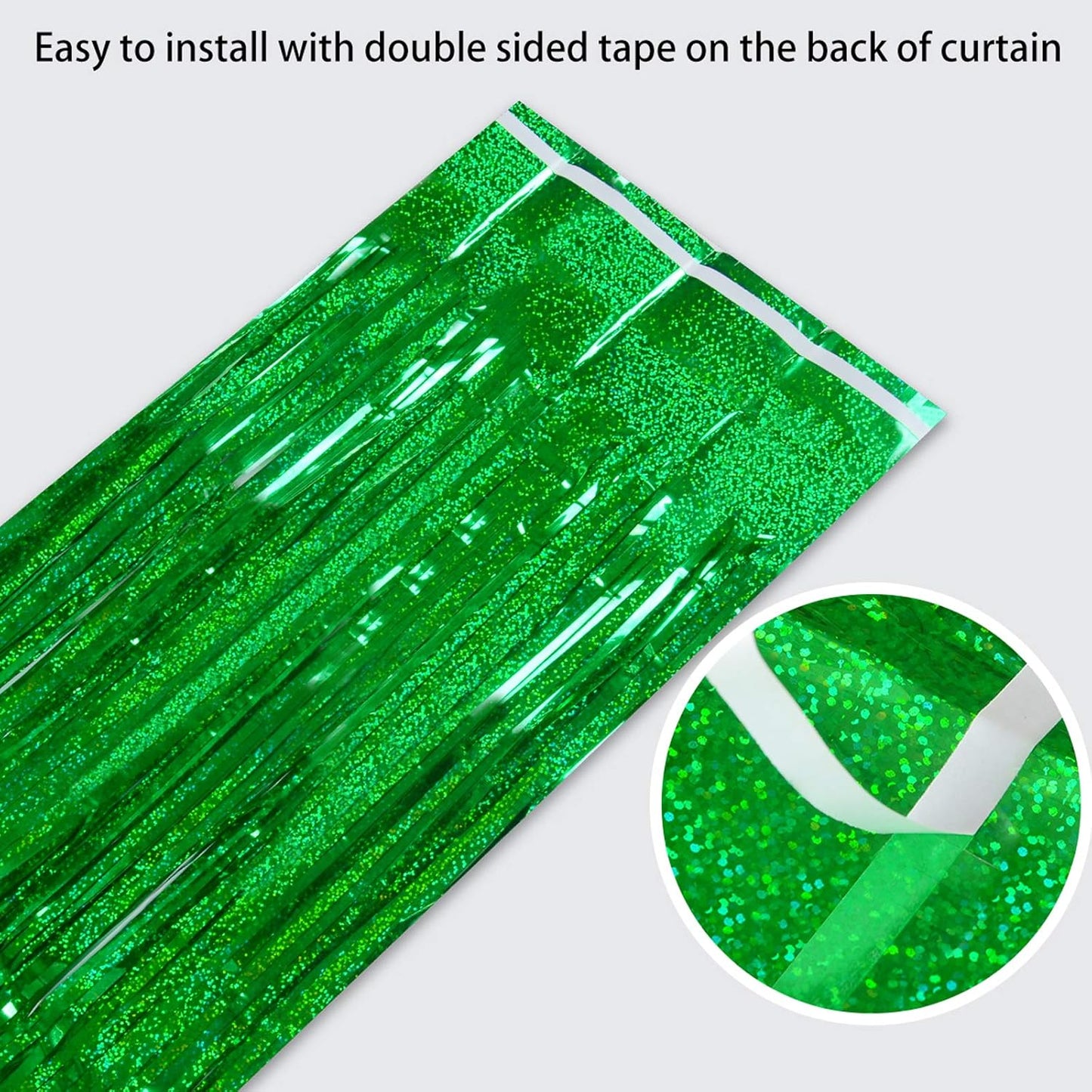 Melsan Foil Curtain Backdrop, 2 Pack 3.2 ft x 8.2 ft Tinsel Foil Fringe Curtains, Sparkle Metallic Foil Fringe Curtains for St Patricks Day Decorations Photo Booth Props Decoration, Green