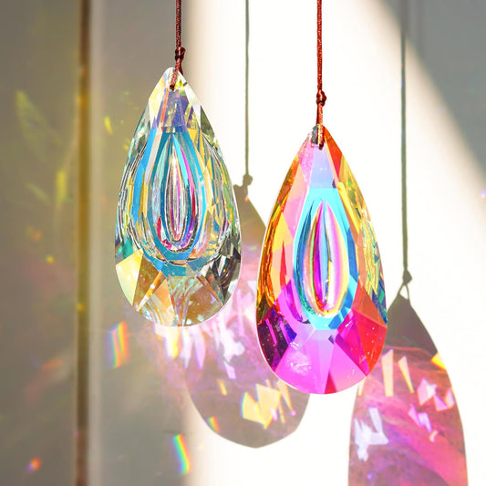 HDCRYSTALGIFTS Set 2,89mm/3.5in Crystals Prisms Suncatcher for Window Hanging Indoor Chandelier Parts Rainbow Maker for Home Garden Decor (AB Colored)