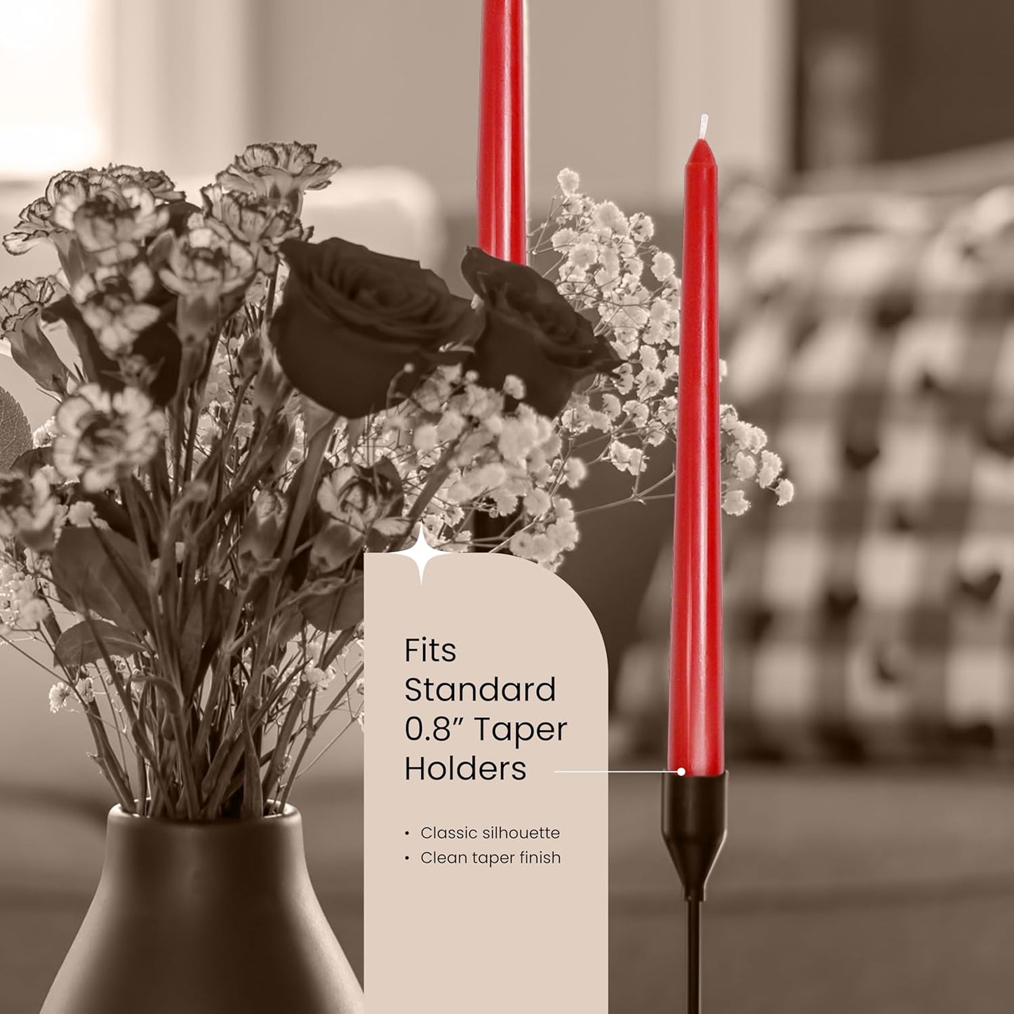 Leor & Lair Red Taper Candles - 4 Pack 10" Christmas Candlesticks - Unscented Long Burning Red Candles for Valentine’s Day, Christmas, Dinner Table, Weddings, Restaurants & Business Events