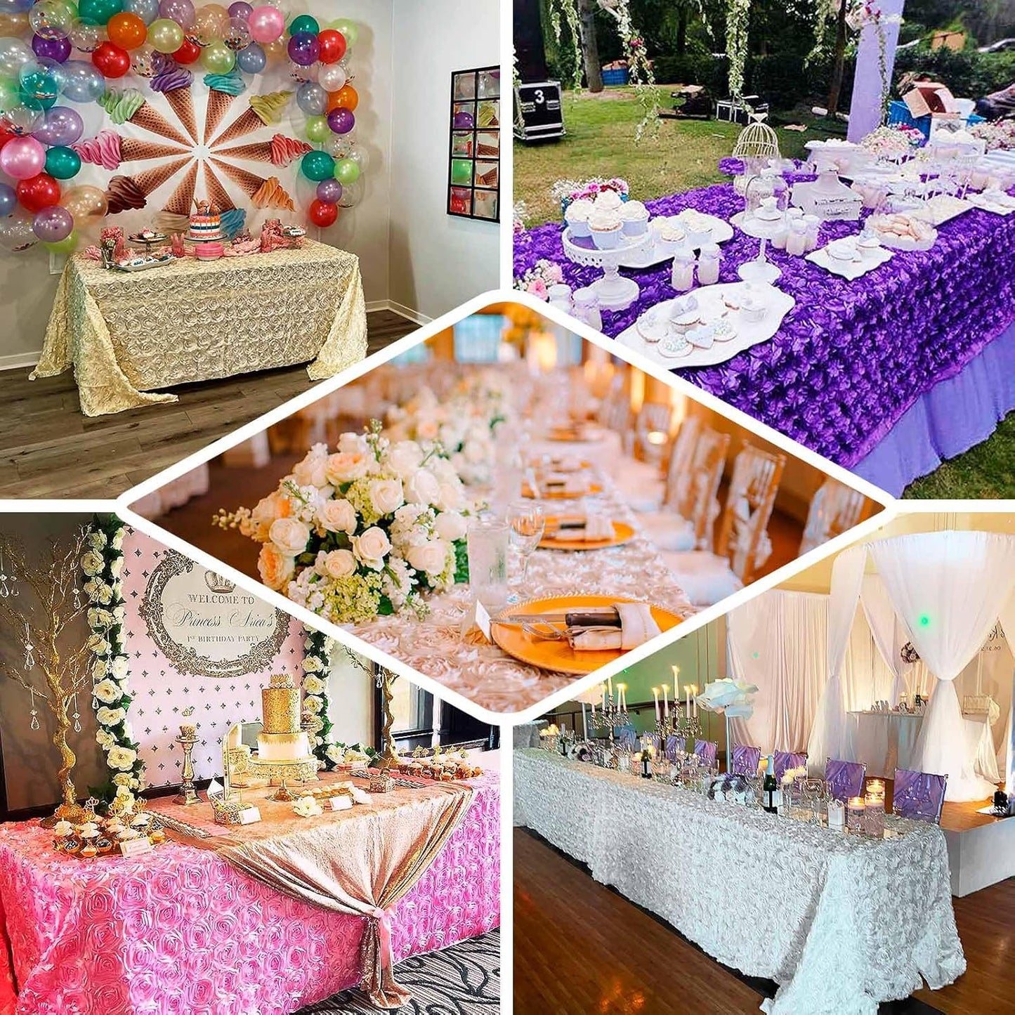 Efavormart 90"x132" Wholesale Rectangle Table Cover Royal Blue Grandiose Rosette 3D Satin Tablecloth for Wedding Party Event