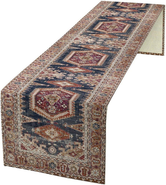Vintage Boho Table Runner,Flower Geometric Design Rustic Farmhouse Table Runner for Home Farmhouse Kitchen Table Dining Coffee Room Garden Party Wedding Decor 13x60in