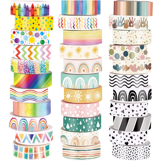 TaoBary 33 Rolls Holiday Plaid Washi Tape, 15 mm Seasonal Washi Tape Set Bohemian Colorful Vintage Cute for Card Wrapping Craft(Rainbow Style)