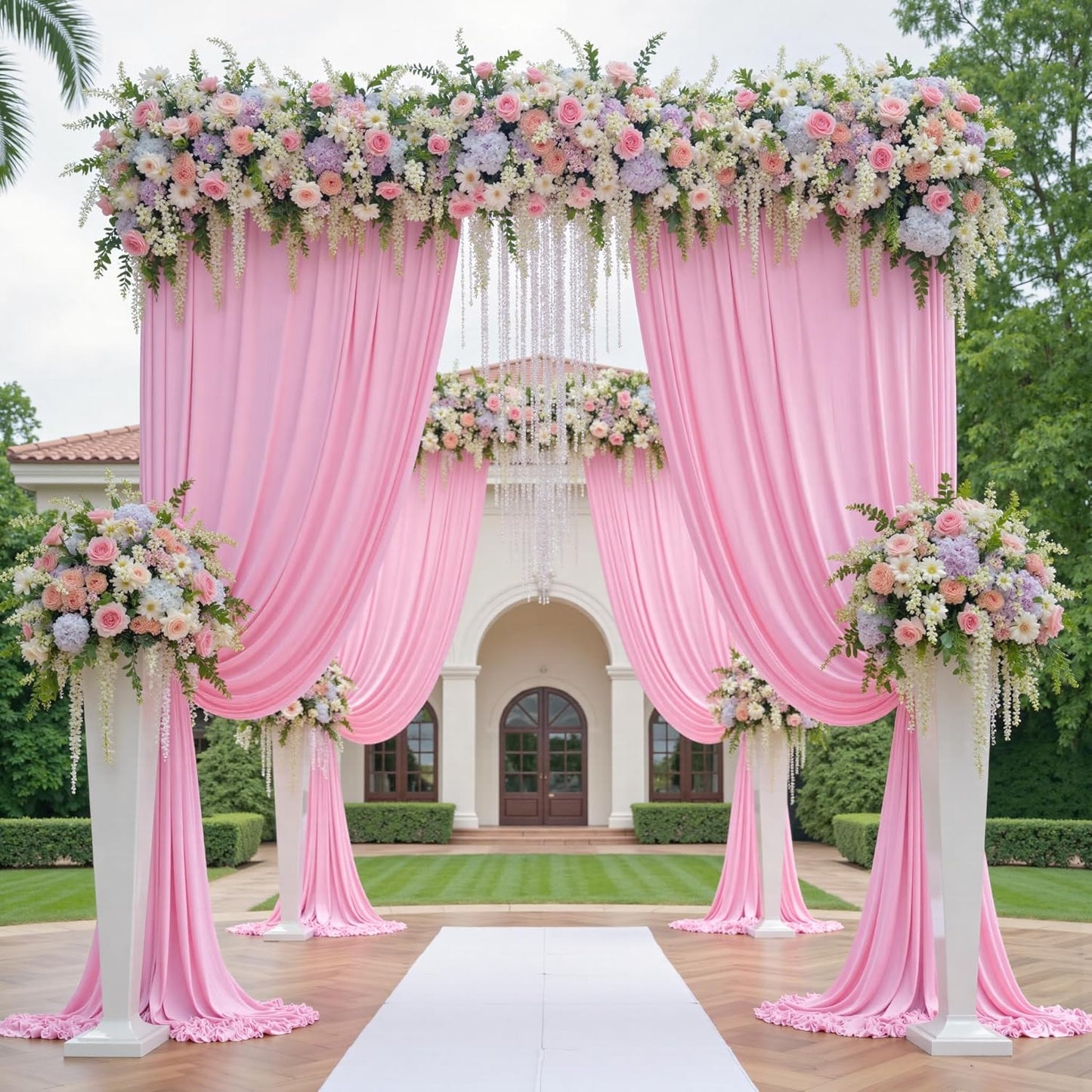 20ftx12ft Wrinkle Free Pink Backdrop Curtain, 4 Panels 12FT Height Pink Wedding Backdrop Drapes, Silky Polyester Back Drop Cloth for Birthday Photography Background Party Backdrop Draping
