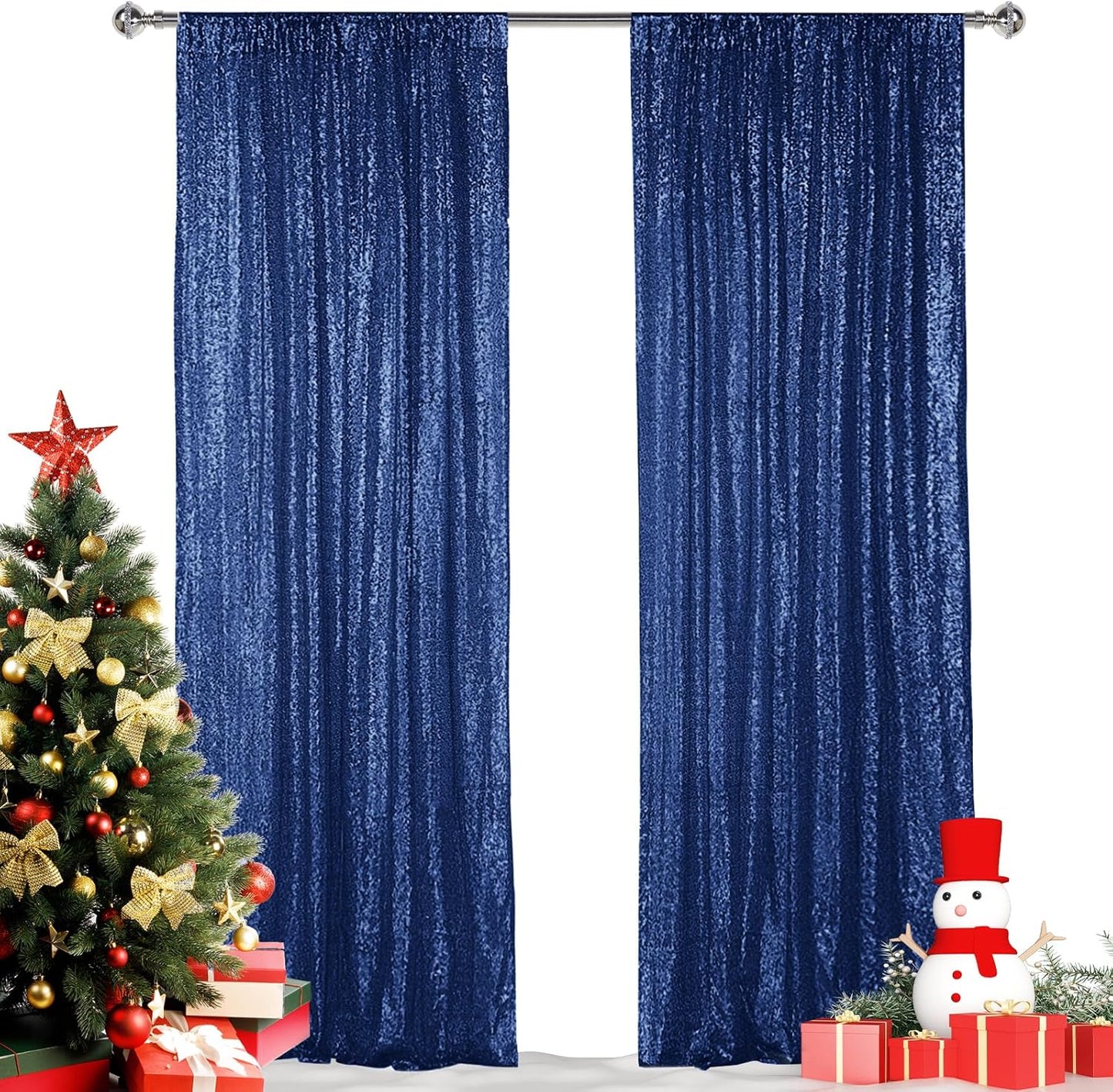 Hahuho Navy Sequin Backdrop Curtain, 2PCS 2FTx8FT Glitter Backdrop Curtain for Parties, Christmas, Wedding, Party Decoration（2 Panels, 2FT x 8FT, Navy