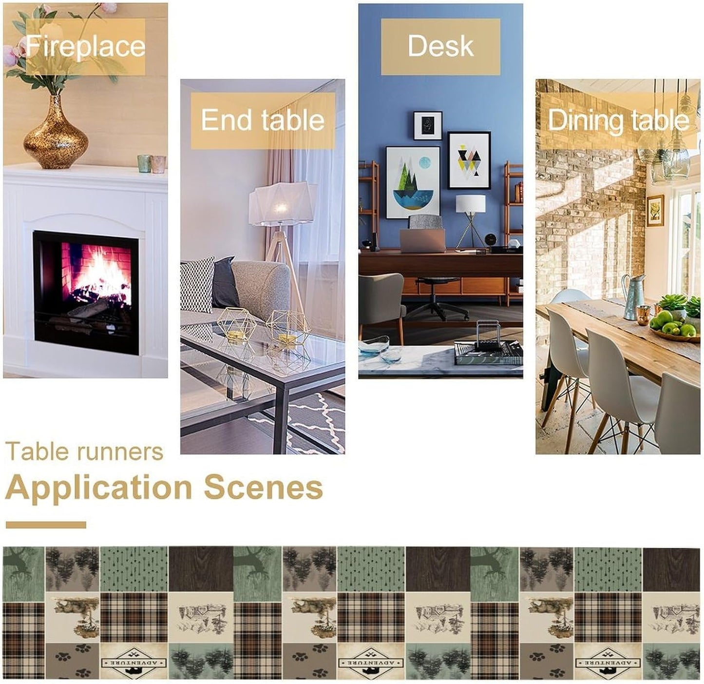 Bear Deer Table Runner,Rustic Lodge Retro Country Farmhouse Buffalo Plaid Print Tablecloth Burlap for Hotel Indoors Outdoor Dining Room Kitchen Home Decor,W13X L90 in