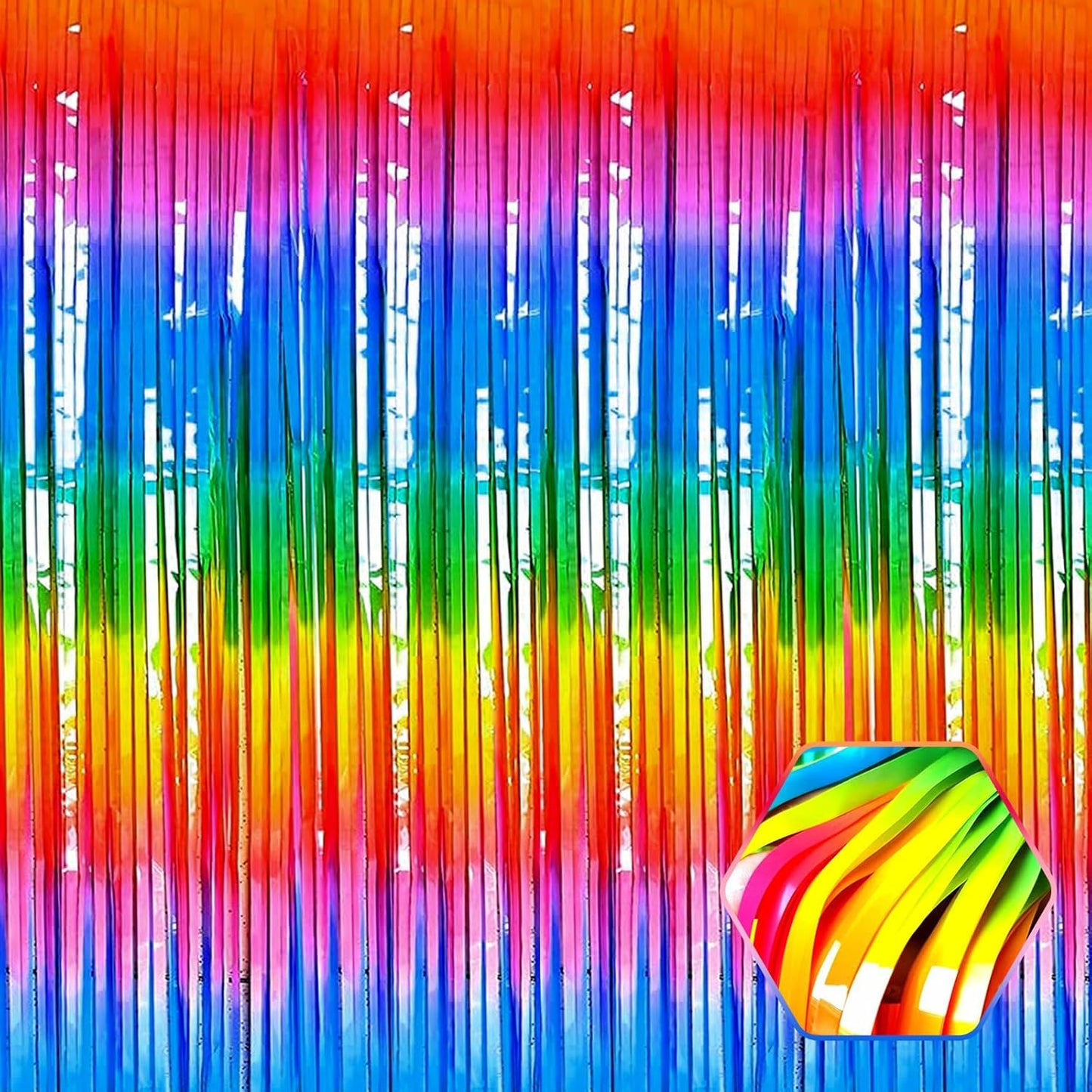 3 Pack Rainbow Foil Fringe Curtain Backdrop, 3.28Ft x 8.2Ft Metallic Tinsel Foil Fringe Streamer Curtains for Photo Booth, Mother's Day, Easter, Birthday, Wedding Party Decorations