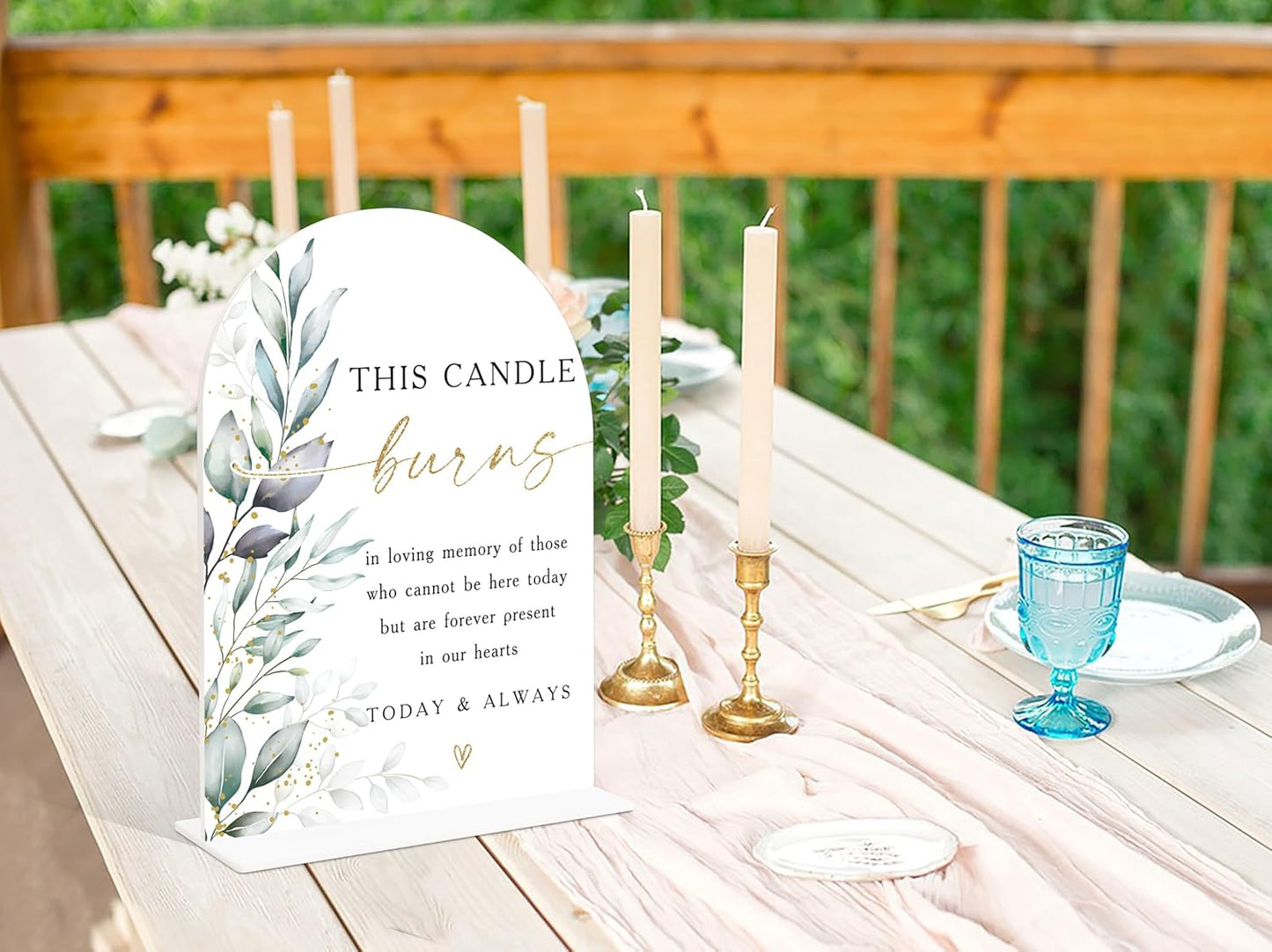 Acrylic Wedding Signs, Greenery Theme This Candle Burns in Loving Memory of, Memorial Table Sign for Wedding, Bridal Shower Table Decor with Stand, Engagement, Anniversary, Newlywed Event Supplies, 25