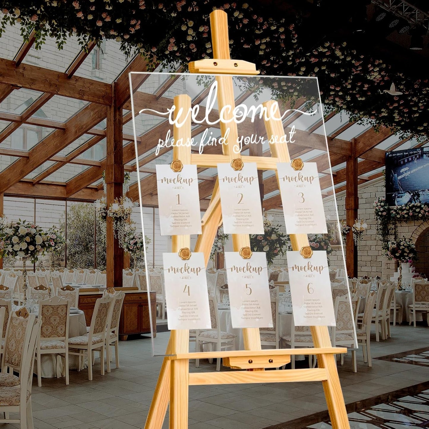 24x18 Inch Wedding Seating Chart Board Display with 15 Rose Wax Seal Stickers for Reception | Acrylic Welcome Please Find Your Seat Table Seating Chart Board Wedding Sign Display Decor