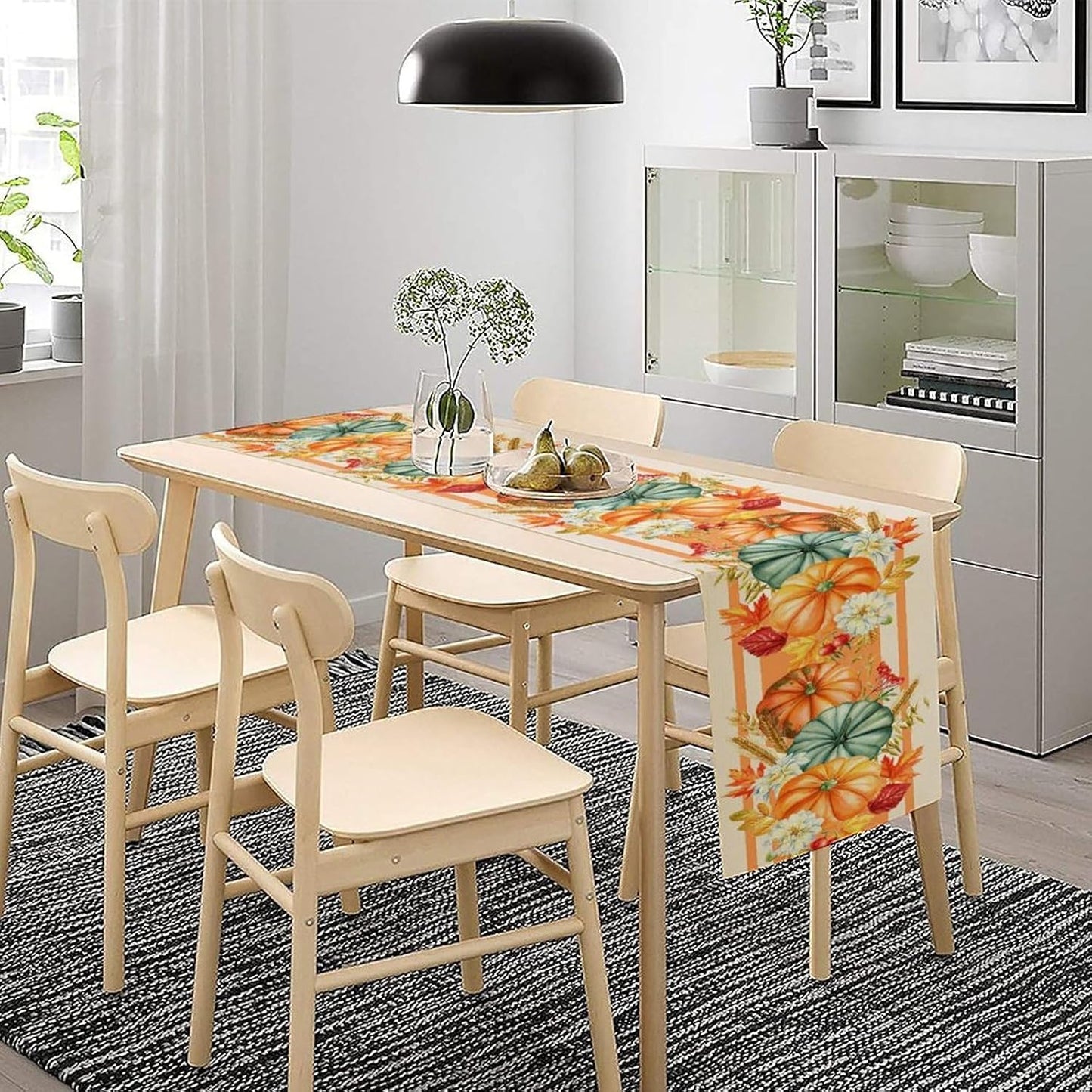 Autumn Table Runner,Orange Pumpkin Flowers Leaves Fall Table Runners Seasonal Kitchen Dining Table Decor for Thanksgiving Harvest Home Holiday Party 13x90 Inch