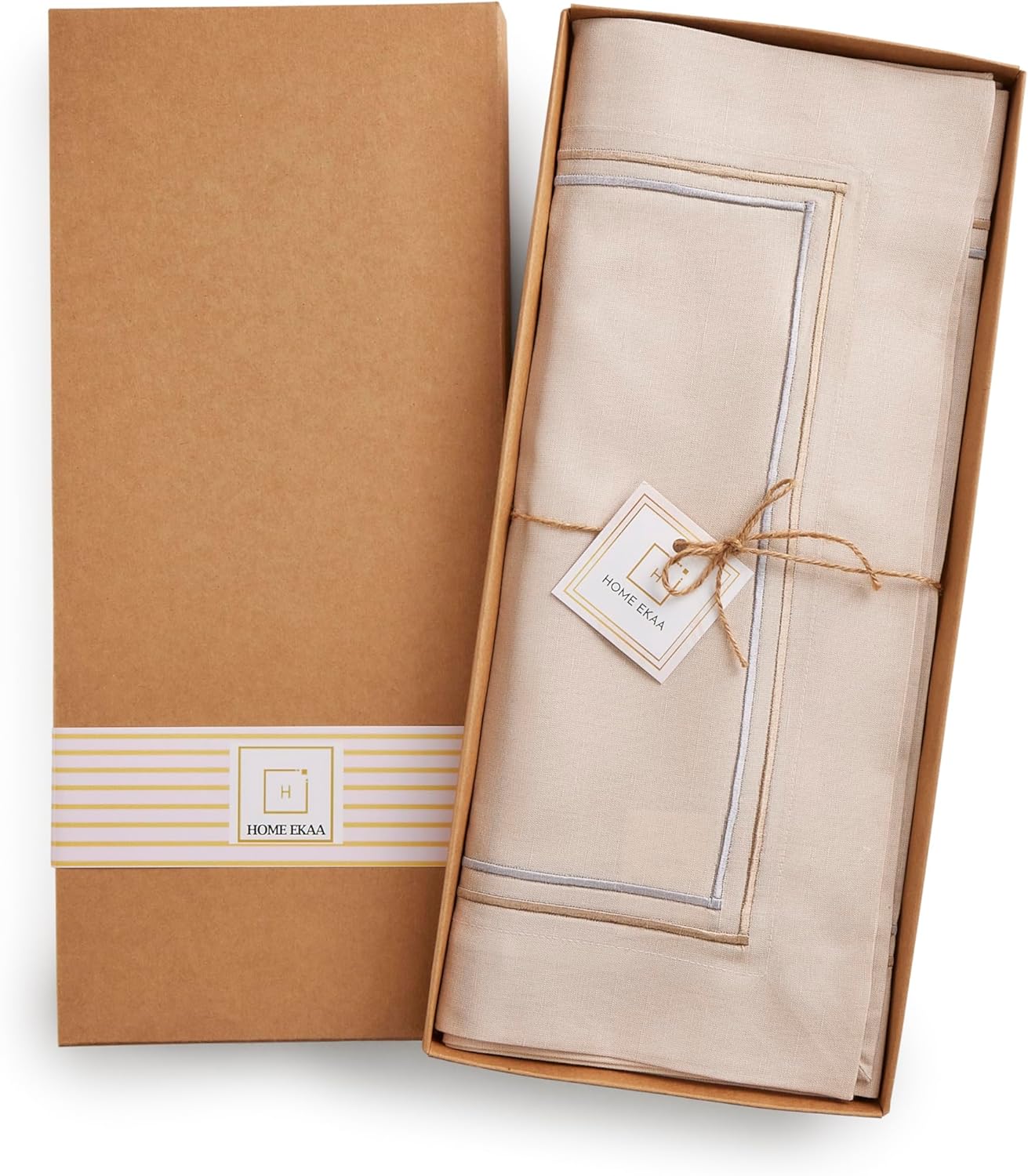 Cotton Linen Table Runner 90 Inches Long – Summer Beige Table Runner 14 x 90 Inch – Washable Fabric Farmhouse Runner Line Embroidery – Wedding Decoration, Git