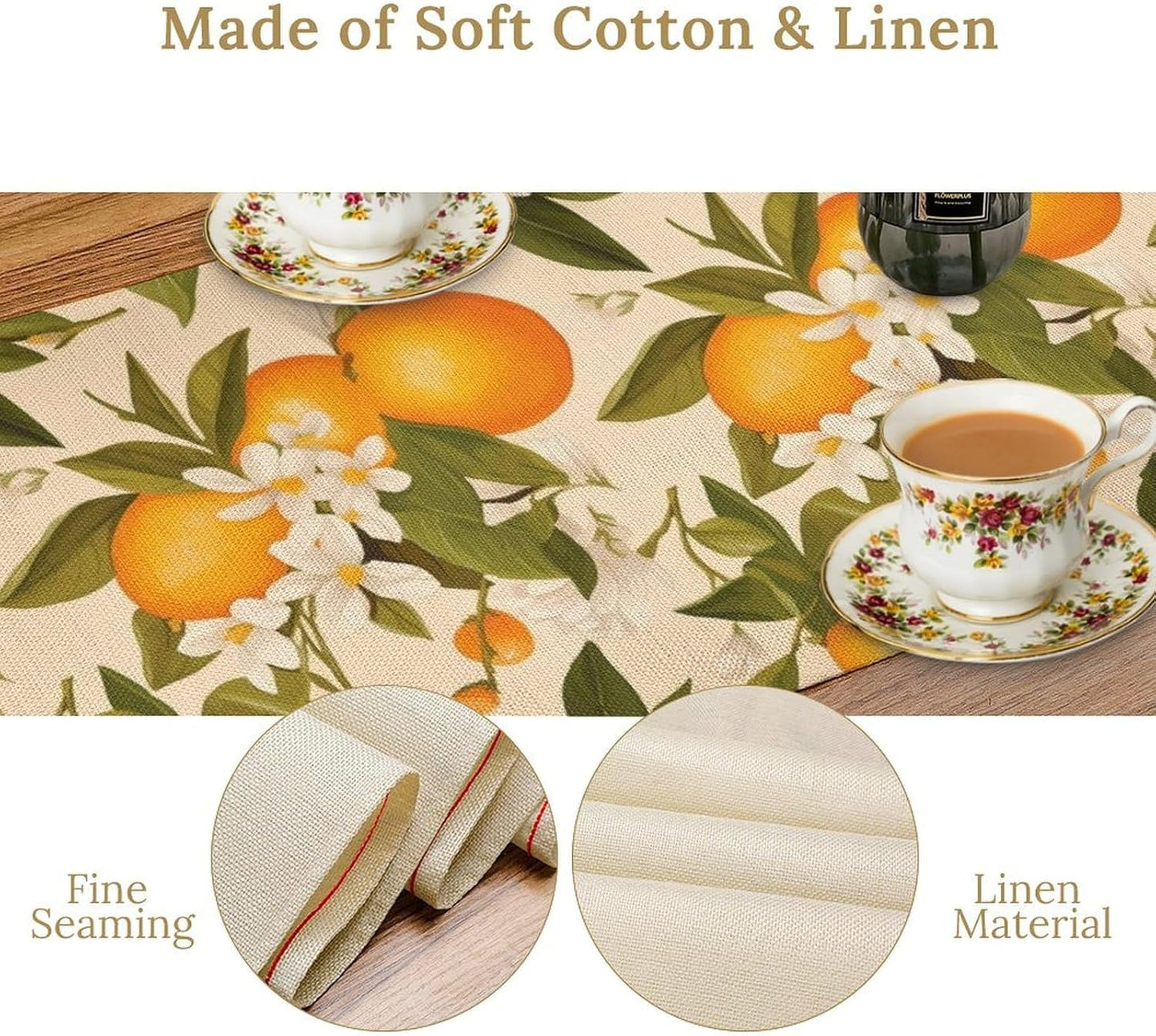 Vintage Orange Table Runner Spring Summer Orange Mandarin Floral Dinner Runner for Farmhouse Party Holiday Home Kitchen Dining Table Decor 13x36