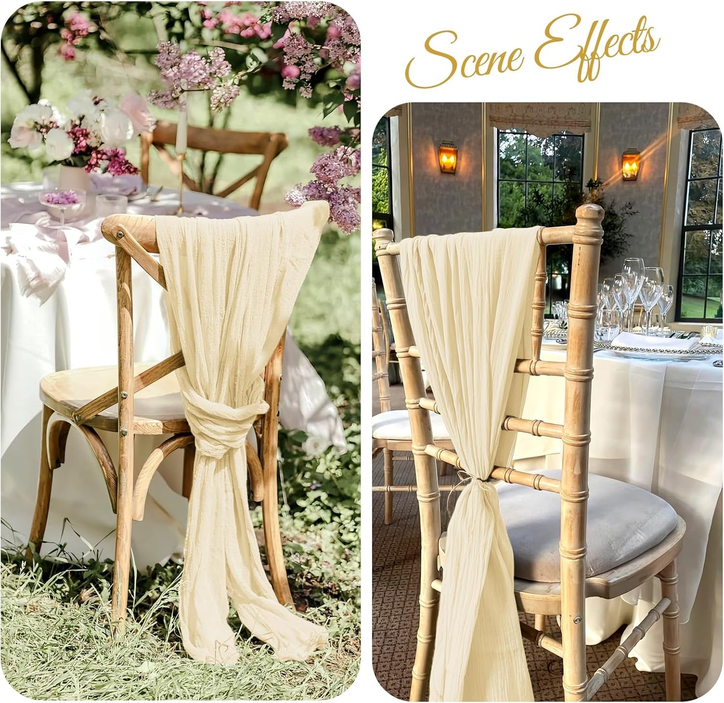 36 Pcs Ivory Cheesecloth Chair Sashes, 16 x 108 inch Gauze Fabric Washable Chair Sashes Bows Designed for Aisle Decorations Universal Chair Cover Decor for Wedding Reception Party Banquet