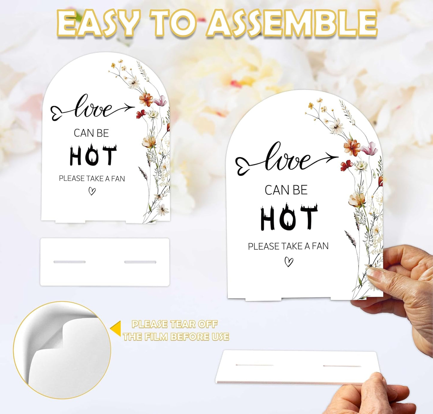 Boho Floral Love Can Be Hot Sign, 6 x 8 Inch White Arch Acrylic Wedding Sign with Holder, Wedding Sign for Ceremony and Reception, Wedding Decoration, Wedding Supplies - BX15