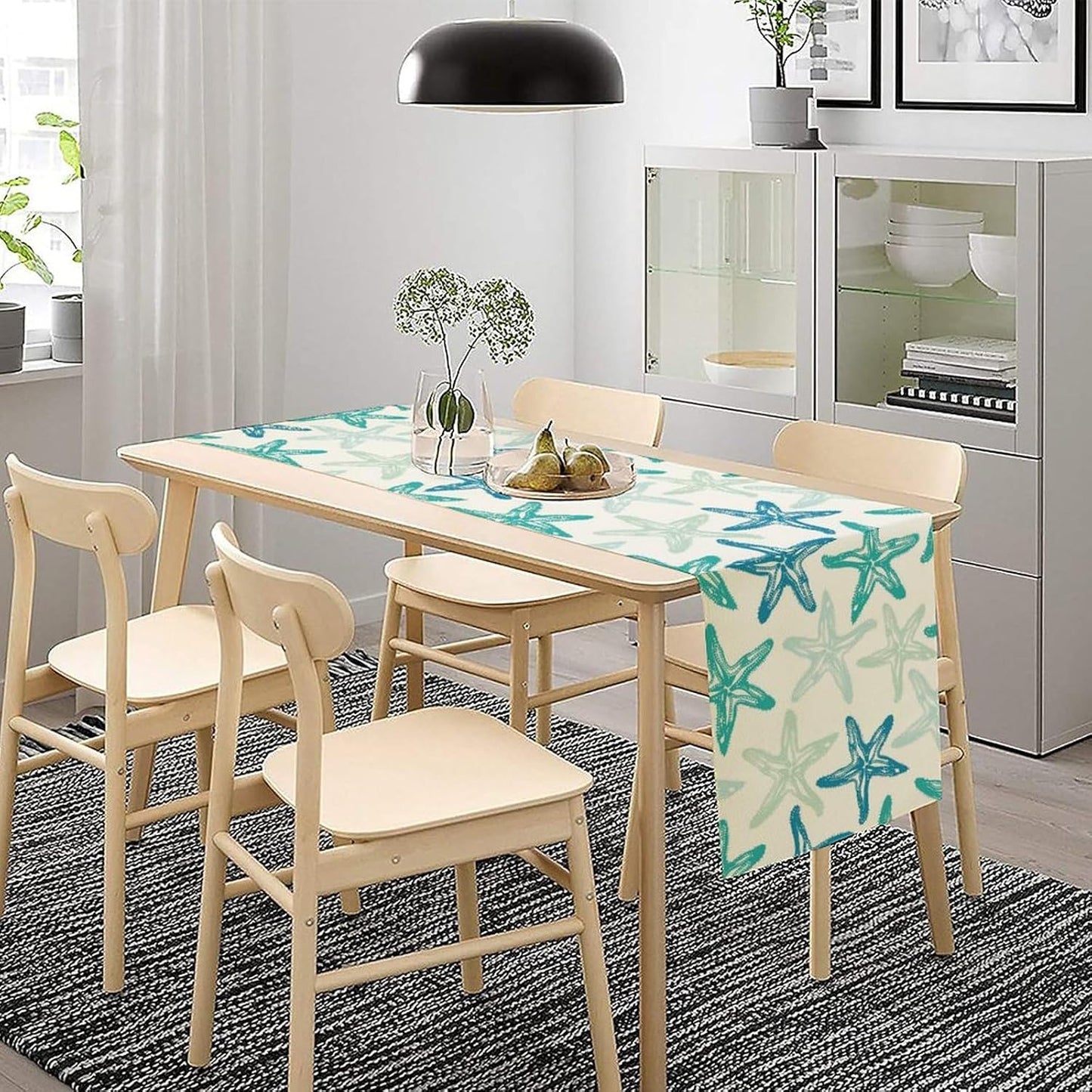 Starfish Plaid Table Flag Green Plaid and Marine Life Starfish Kitchen Table Flag Suitable for Birthday Party Restaurant Decoration Outdoor Picnic 13x36 Inch